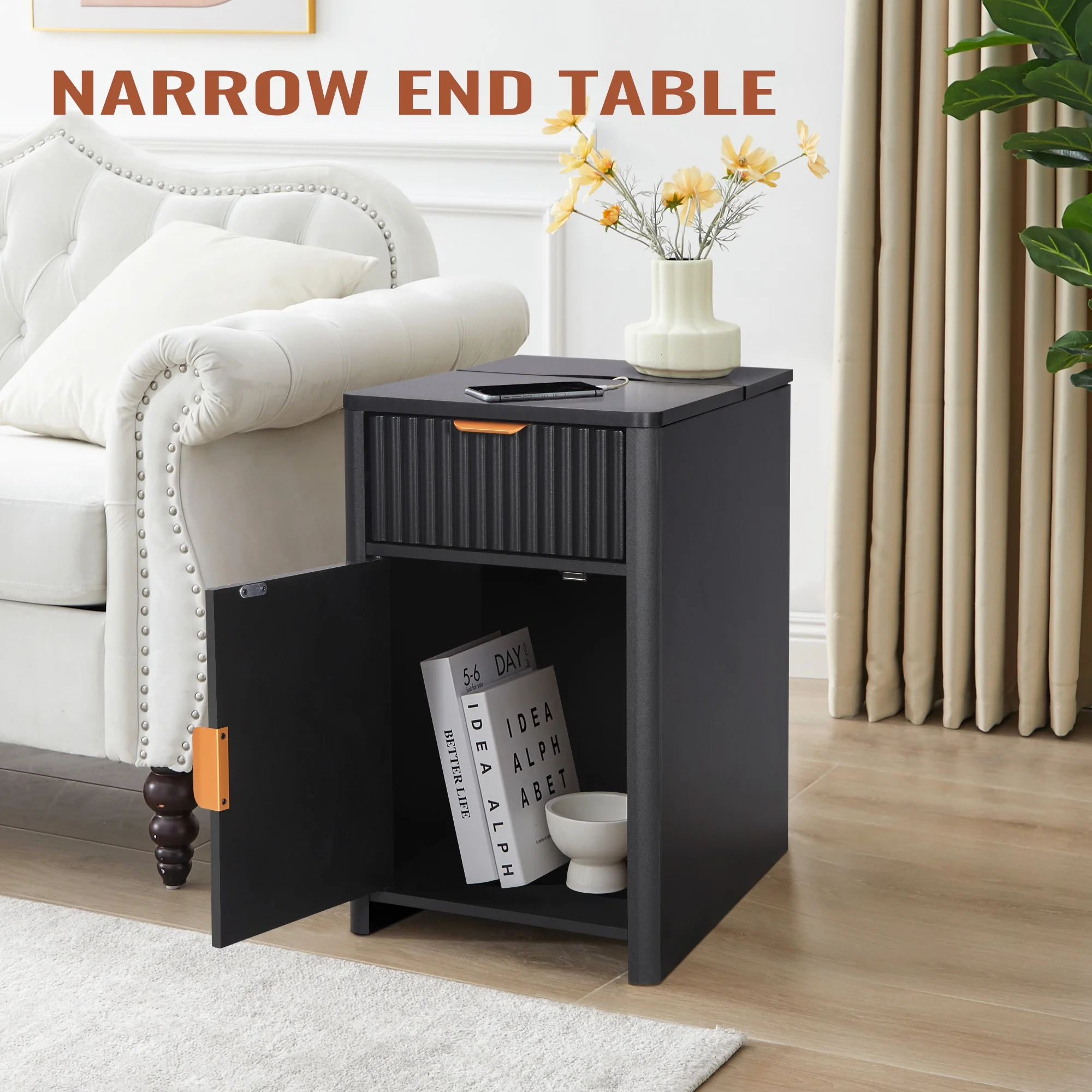 YOCWO Fluted Nightstand for Bedroom Set of 2 , Wood Bedside Table Set of 2 with Drawers, Black - Image 24