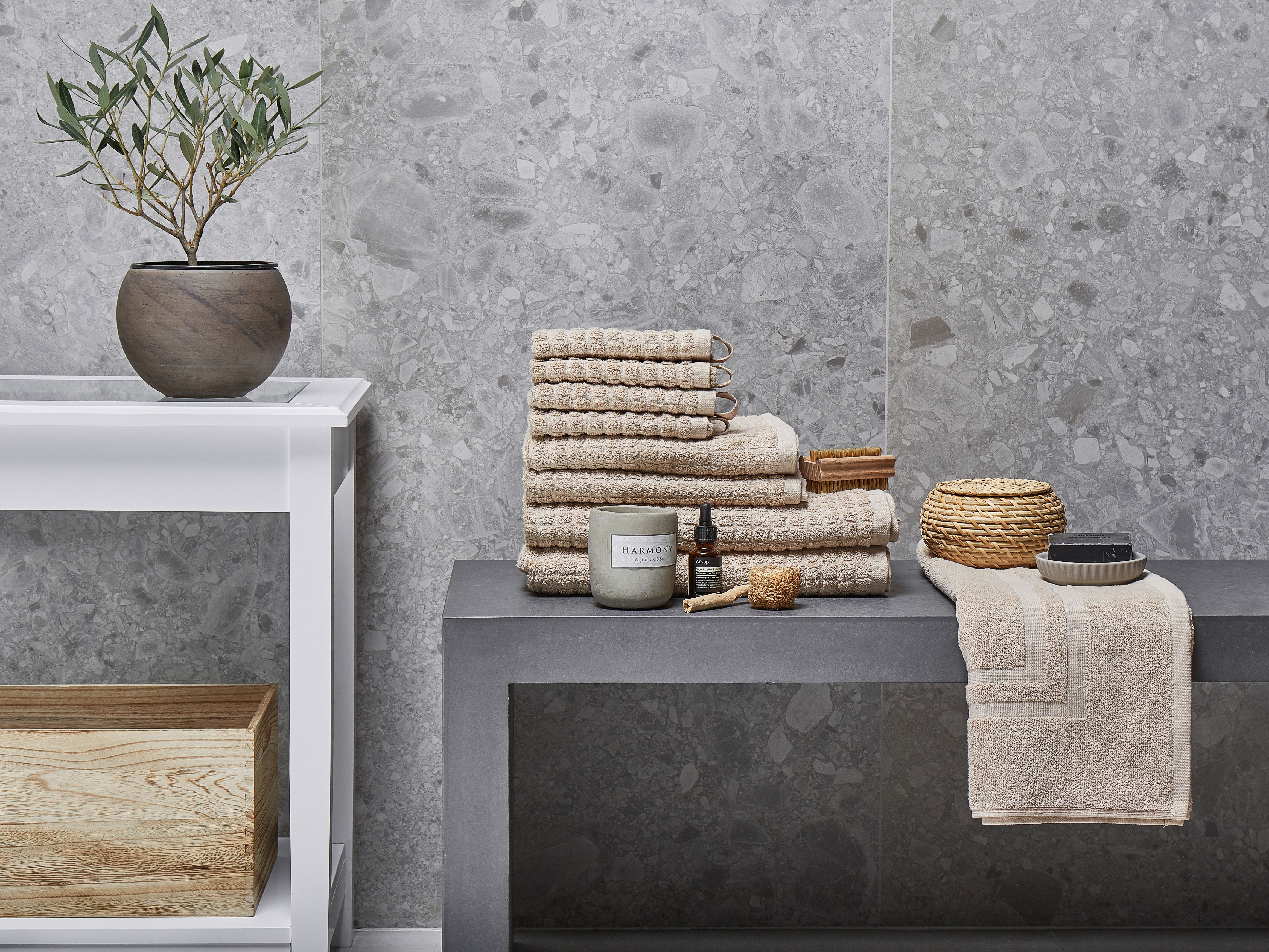 Set of 9 Towels ATAI Cotton Beige