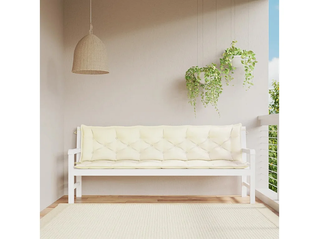 Coussins de banc de jardin lot de 2 blanc crème tissu Oxford