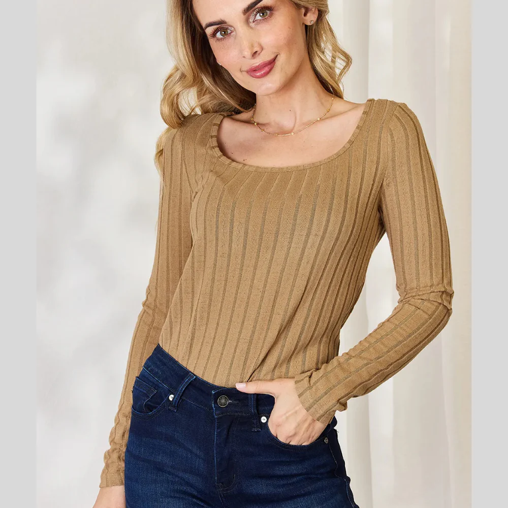 Basic Bae Full Size Ribbed Long Sleeve T-Shirt - ZKZOOK