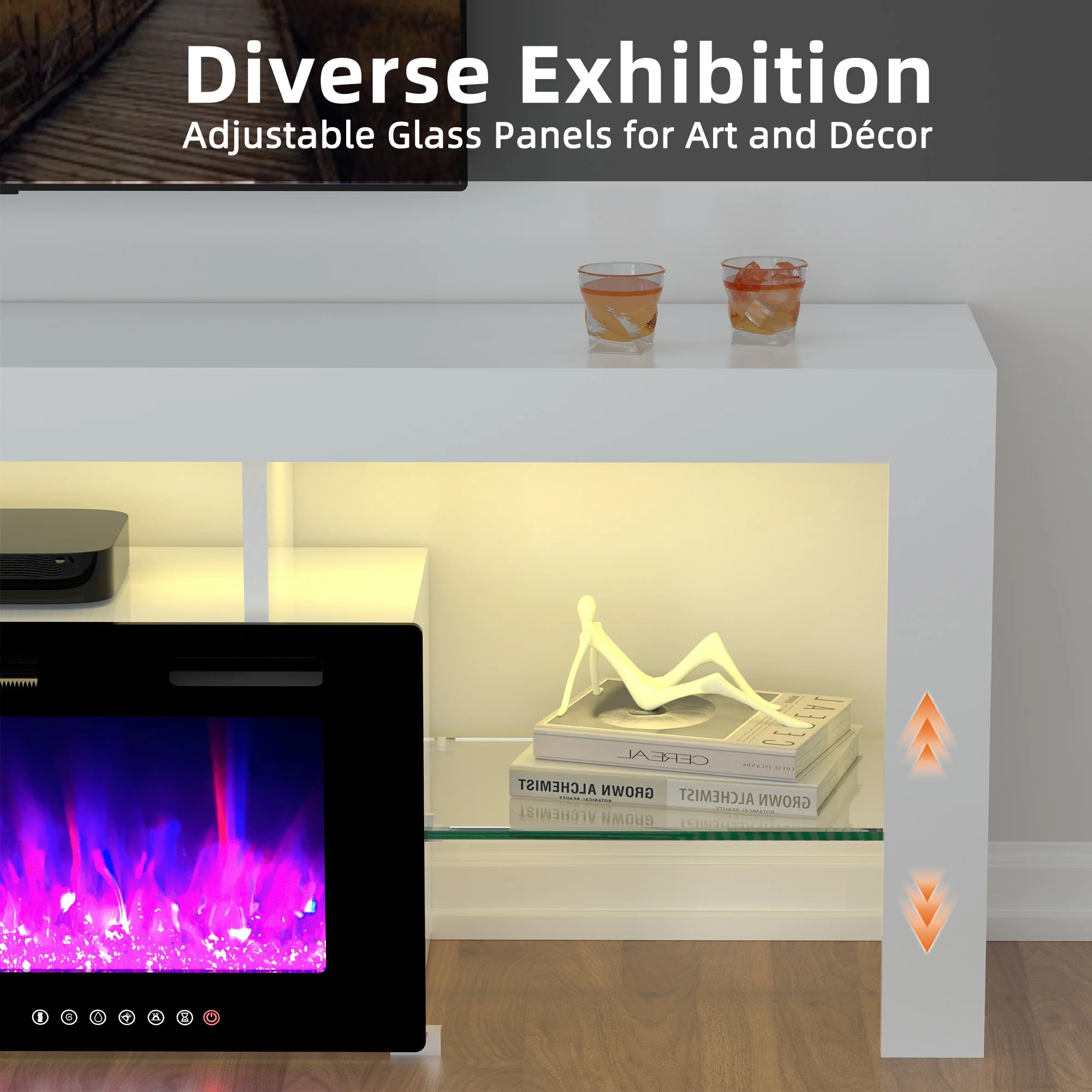 70" Electric Fireplace TV Stand by GetYes - Sleek White Design with Adjustable Flame & Remote Control, Perfect for Living Room - Image 8