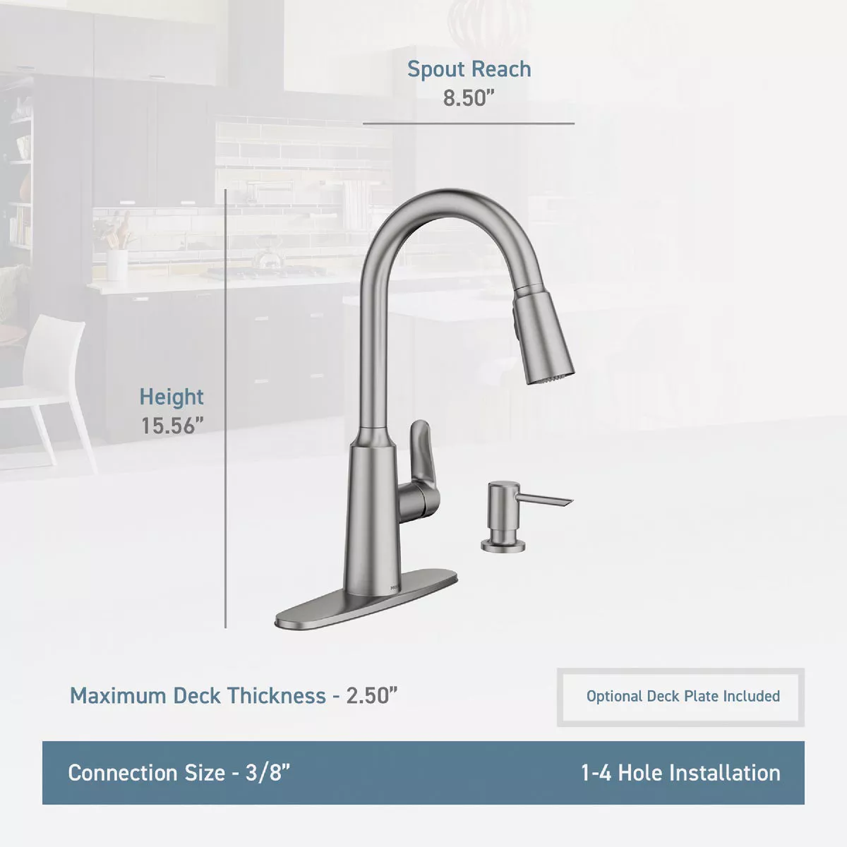 Moen Edwyn 1-Handle Pull-Down Kitchen Faucet with Soap Dispenser, Spot Resist Stainless Steel