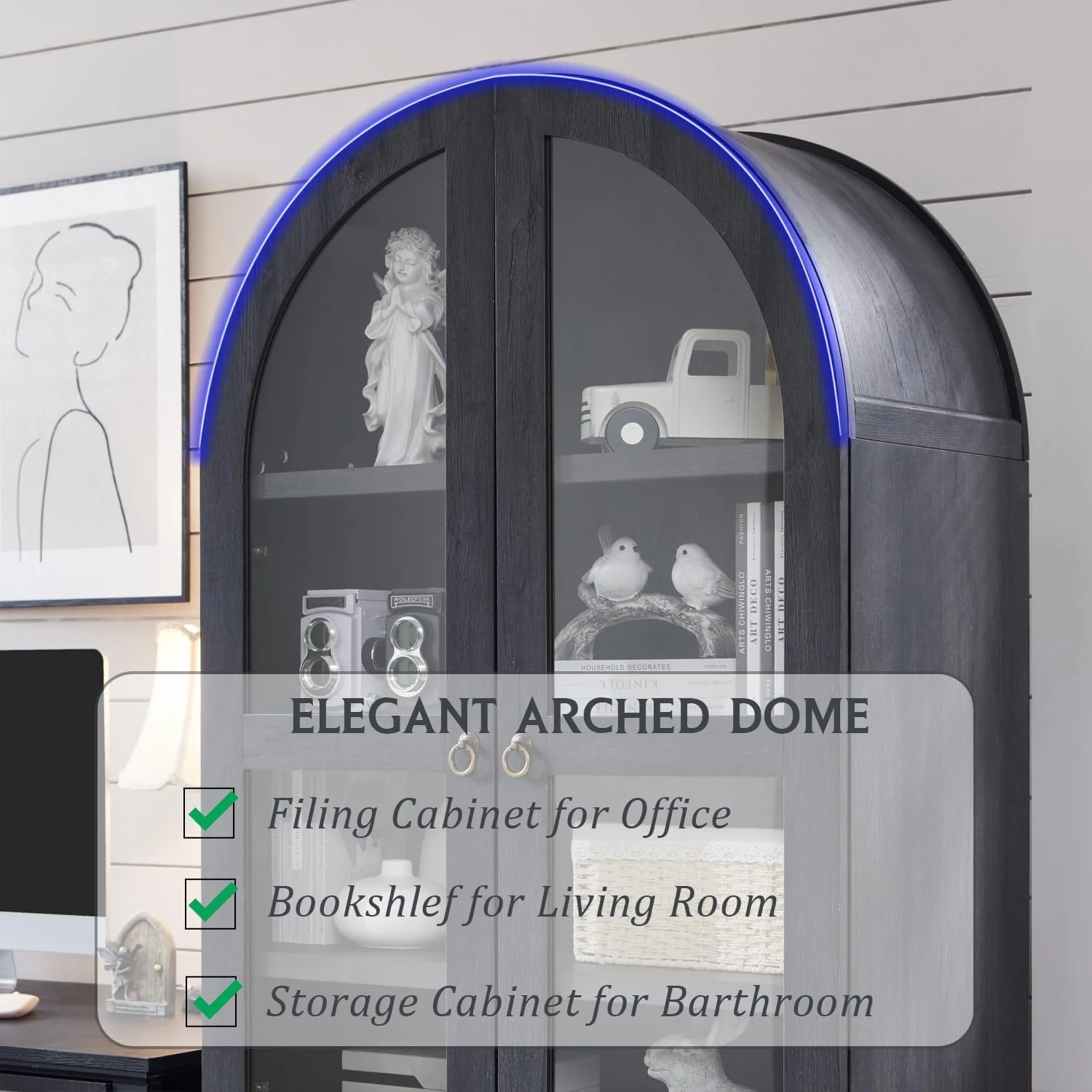 IFGET 71-Inch Arched 4-Tier Bookcase with Glass Doors and Drawers - Image 50