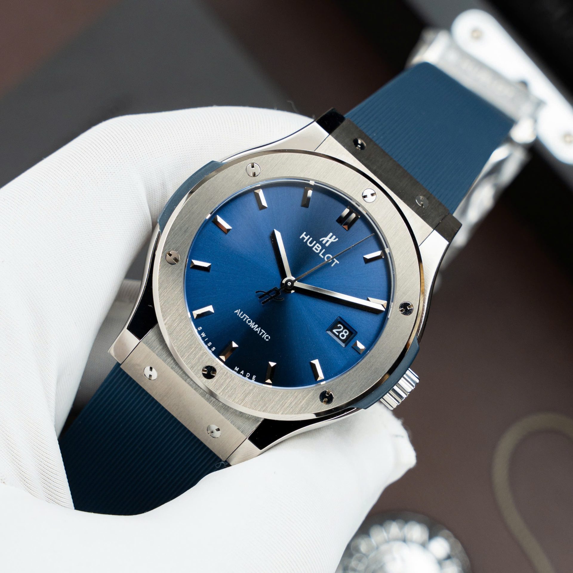 Hublot Classic Fusion Titanium Blue Replica Watch Movement SW300 Rubber Strap 42mm - Top club