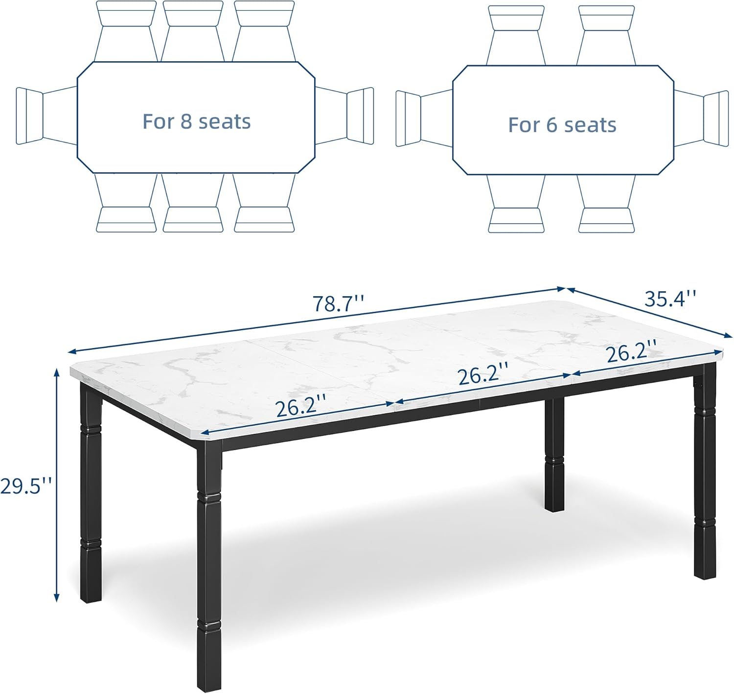 Garvee Large Dining Table for 6-8 People, 79