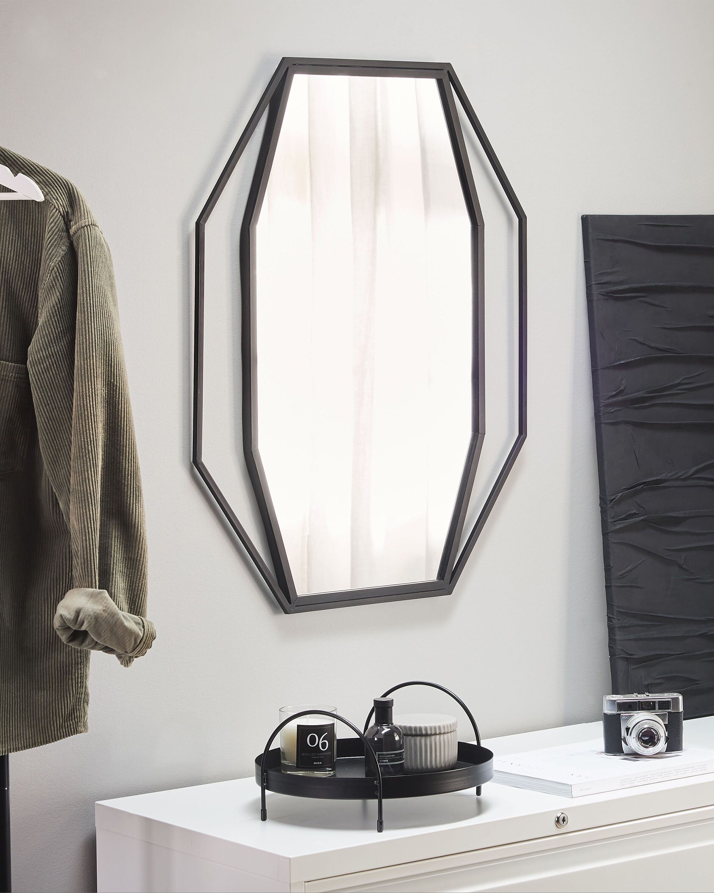 Wall Mirror NIRE 60 cm 80 cm Metal Graphite Grey