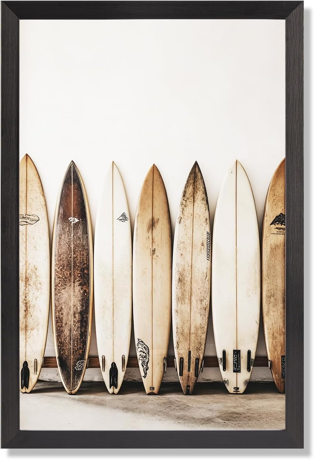 Vintage Surfboard Canvas Wall Art Minimalist Surf Poster Modern Coastal Decor Cool Ocean Surfing Aesthetic Picture Prints Painting For Living Room Bedroom Apartment 24x36in black Framed
