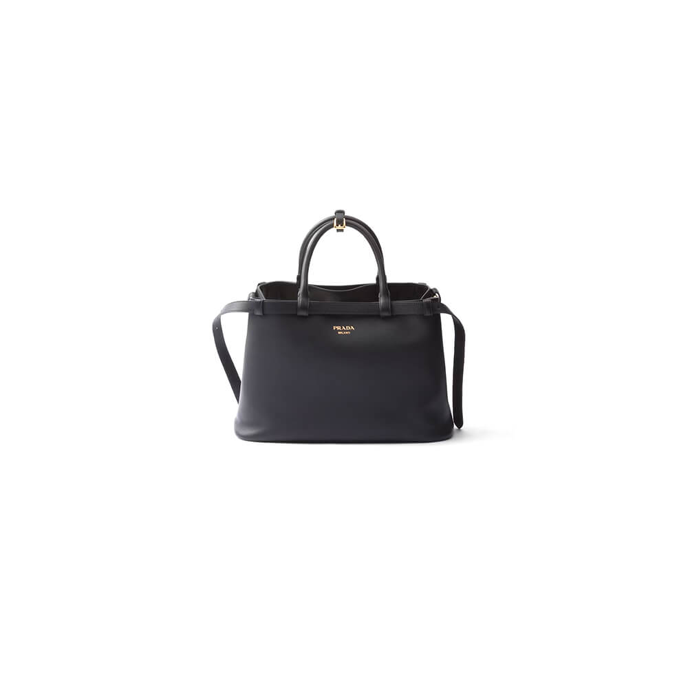 Prada Buckle medium leather handbag with double belt(high-end grade)1:1High-quality replica