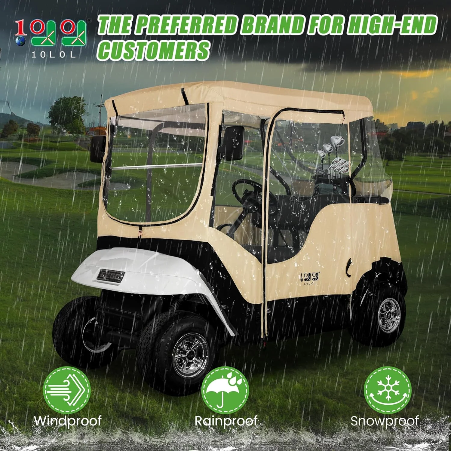 10L0L 2 Passenger Golf Cart Enclosures Fit EZGO TXT RXV, Waterproof Driving Cover Black Golf Cart Accessories - Image 10