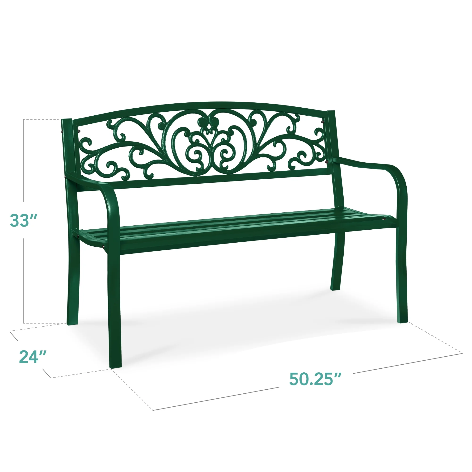 Best Choice Products Outdoor Steel Bench Garden Patio Porch Furniture w/ Floral Design Backrest - Black - Image 40