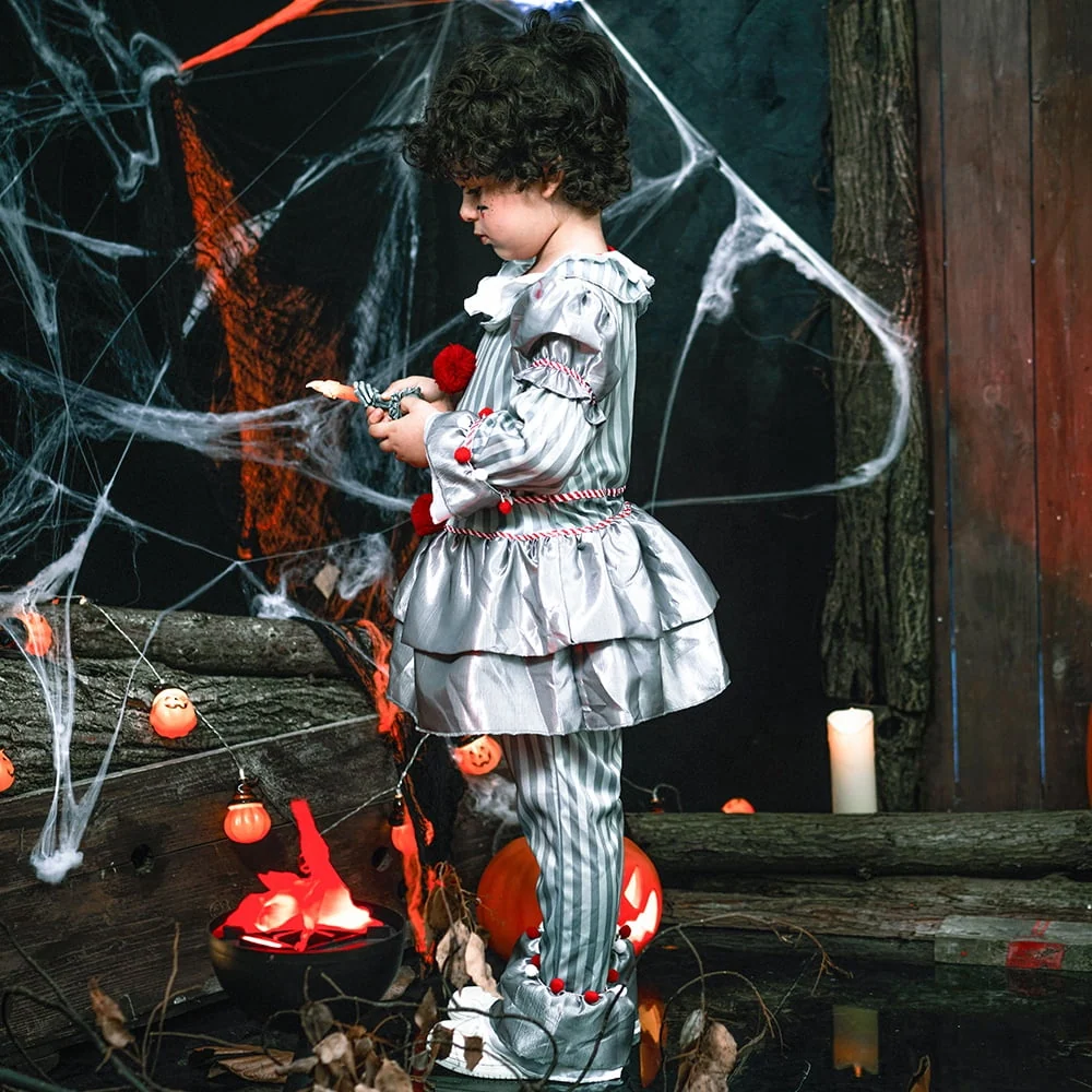 Kids Clown Costume Halloween, Classic Movies Character Fancy Dress Suit for Boys Girls Carnival Party 3-10 Years - Image 7 Kids Clown Costume Halloween, Classic Movies Character Fancy Dress Suit for Boys Girls Carnival Party 3-10 Years - Image 7