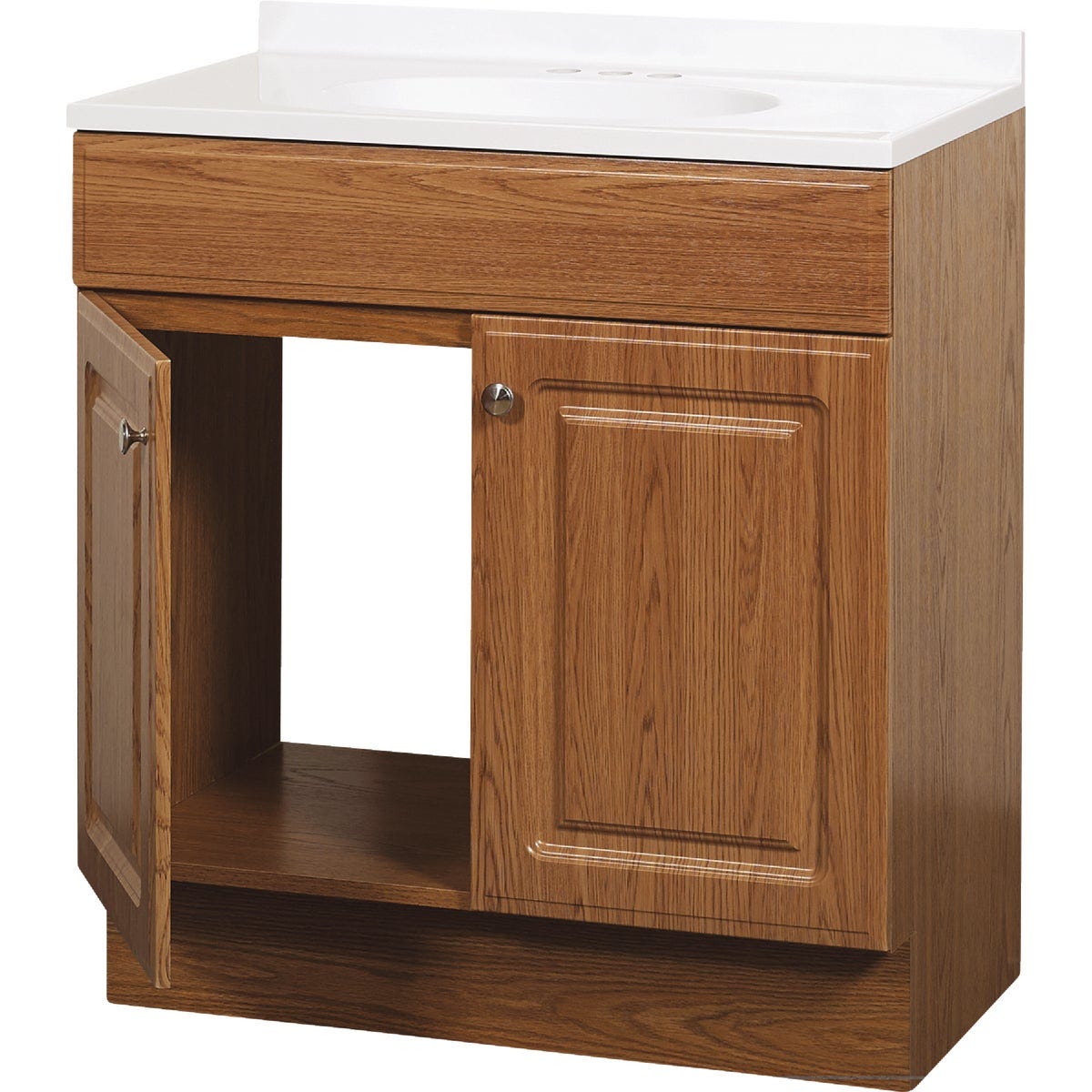 Zenith Zenna Home Oak 30 In. W x 35 In. H x 18 In. D Vanity with White Cultured Marble Top