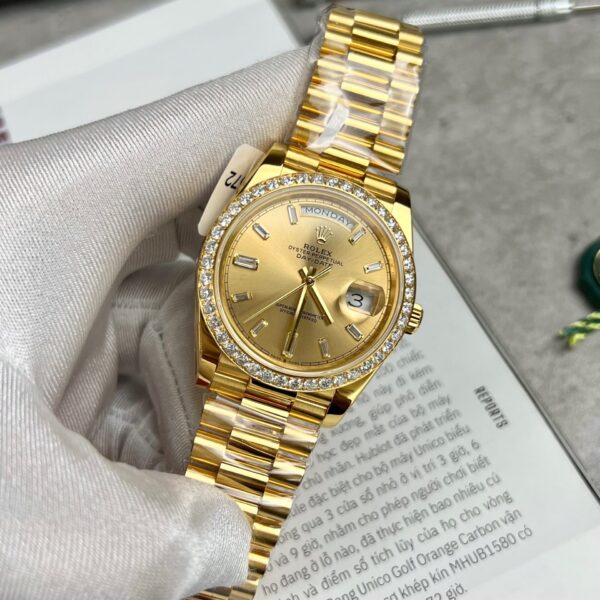 Rolex Day-Date Gold Wrapped Replica Watch With Moissanite Diamonds GM V2 40mm - Elite Watch Atelier