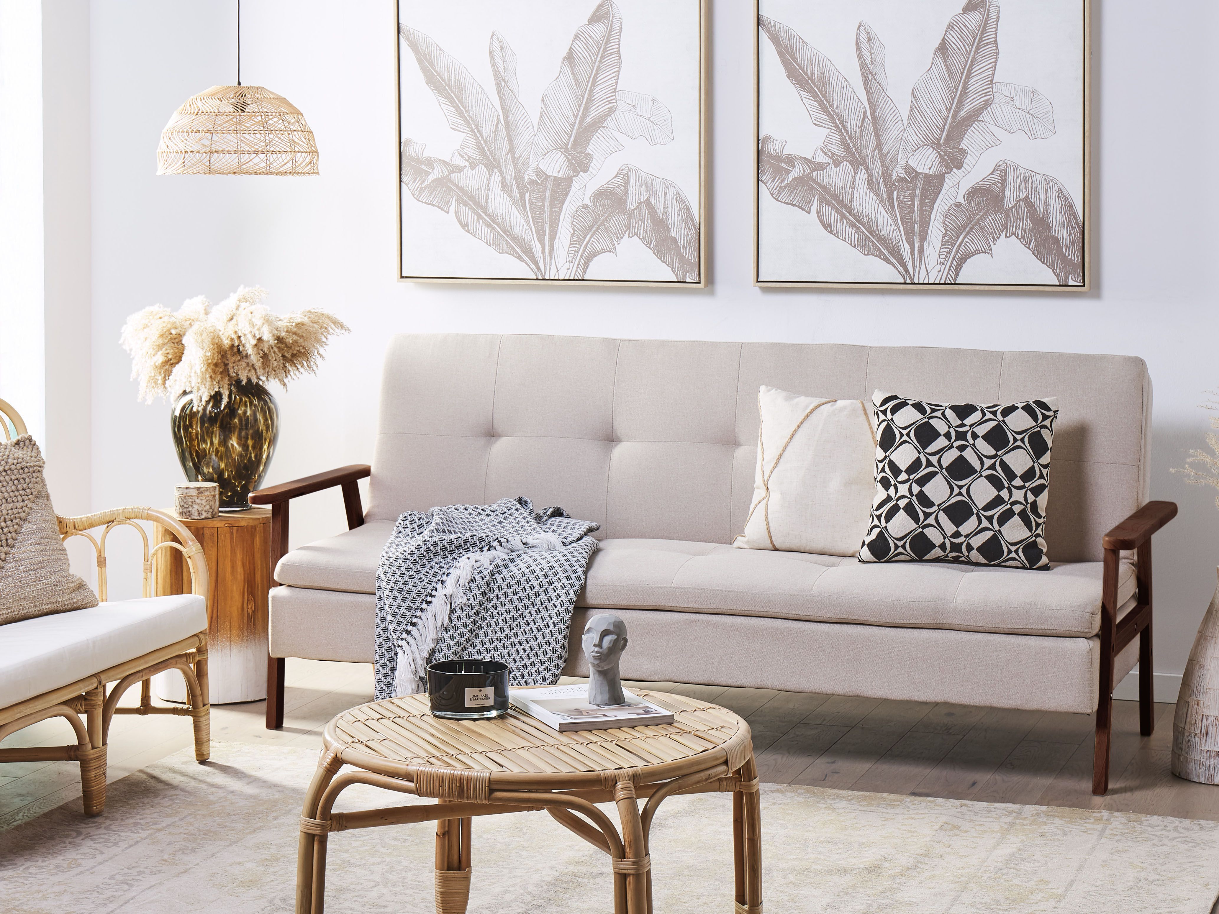 Sofa Bed 3 Seater TJORN Fabric Beige