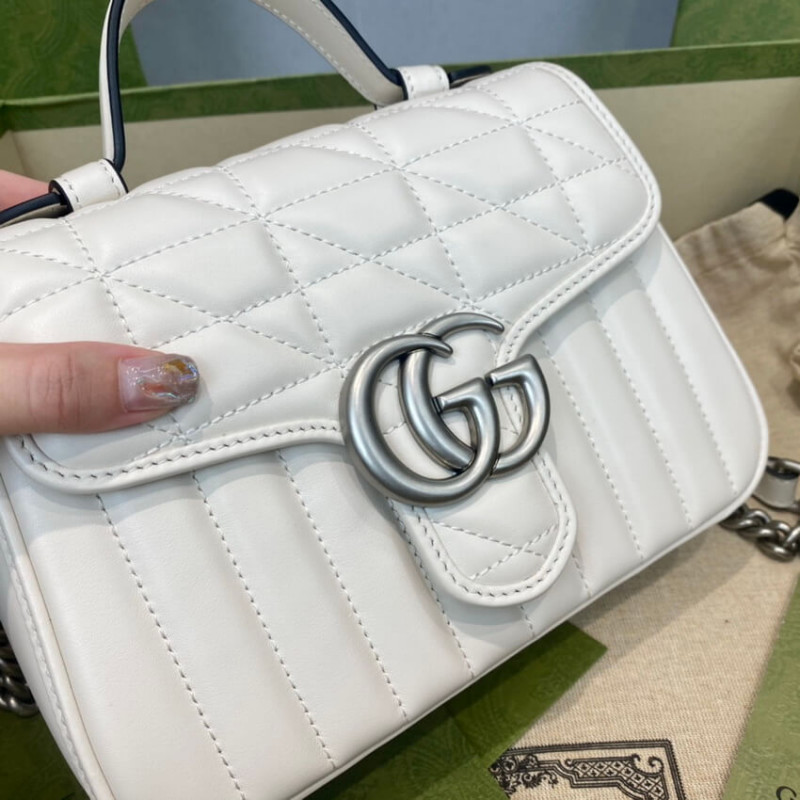 Replica Gucci Gg Marmont White Matelasse Leather Mini Top Handle Bag 5835711:1High-quality replica