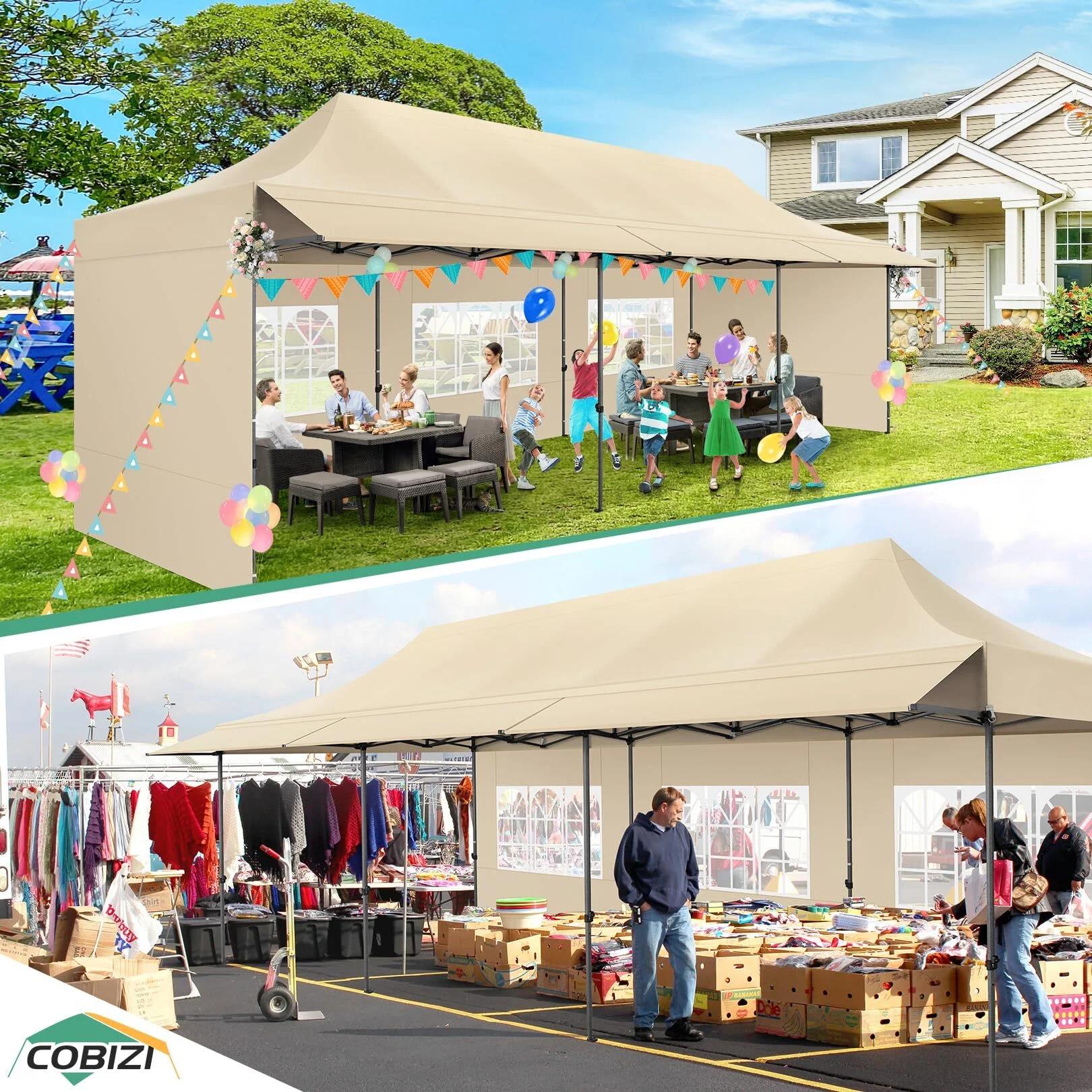 COBIZI 10x20 Pop Up Canopy Heavy Duty Party Tent with Removable Awning and Sidewalls,Easy Up Outdoor Wedding Canopy,Gazebo All Season Windproof&Waterproof with Roller Bag UPF 50+,Black - Image 21