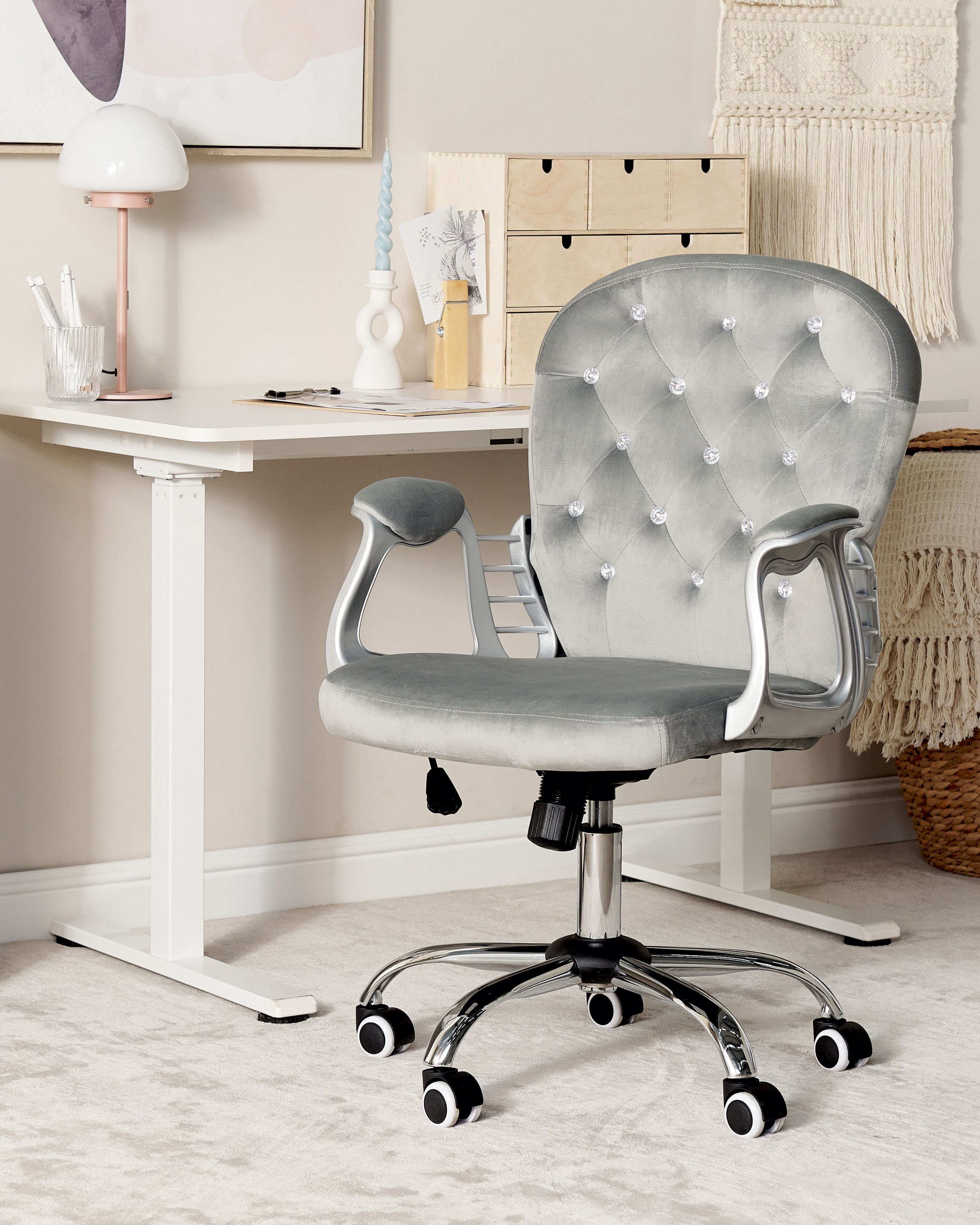 Desk Chair PRINCESS Velvet Light Grey