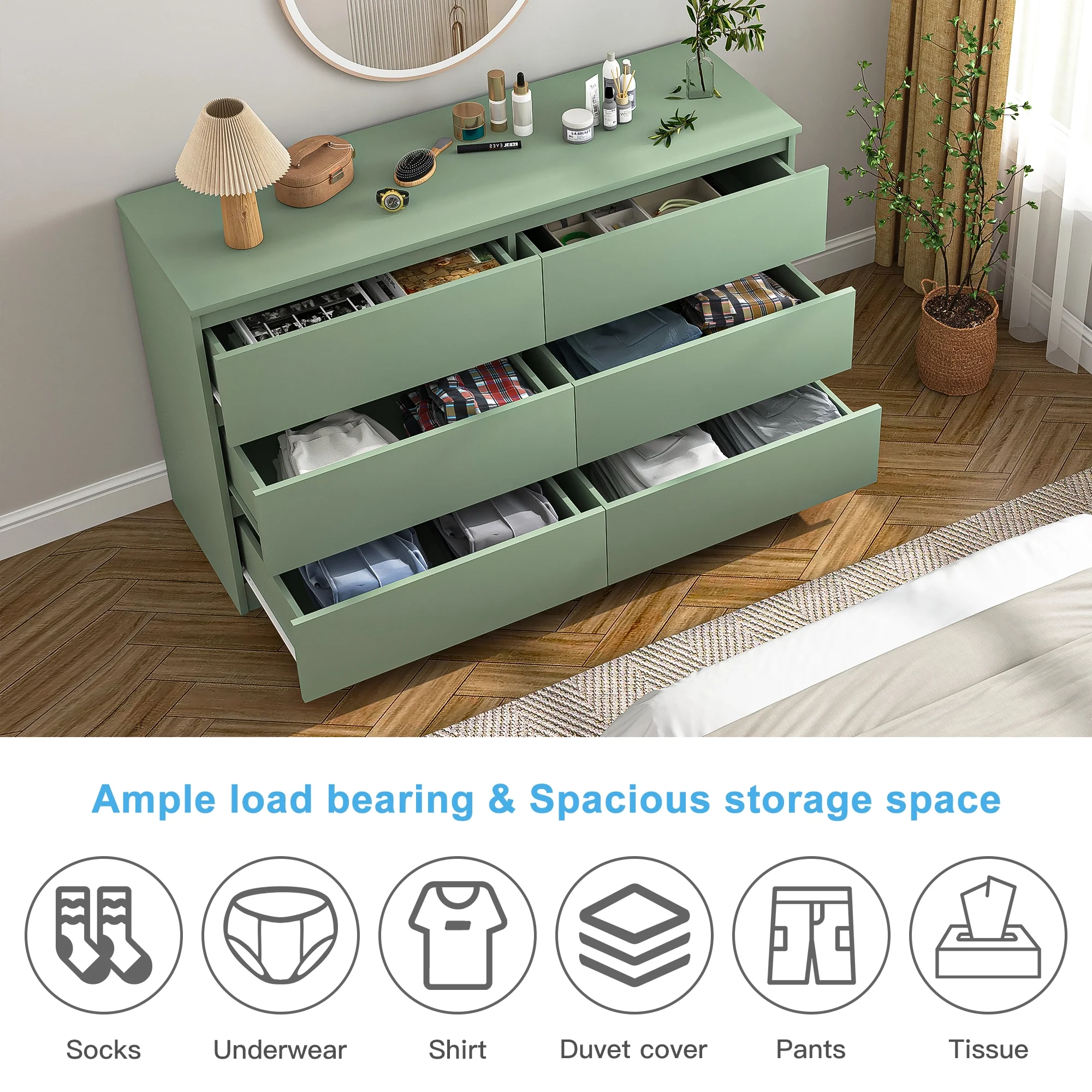 Kadyn White Chest of Drawer, 6 Double Drawer Dresser for Bedroom, Modern Storage Cabinet for Living Room, Dresser - Image 103