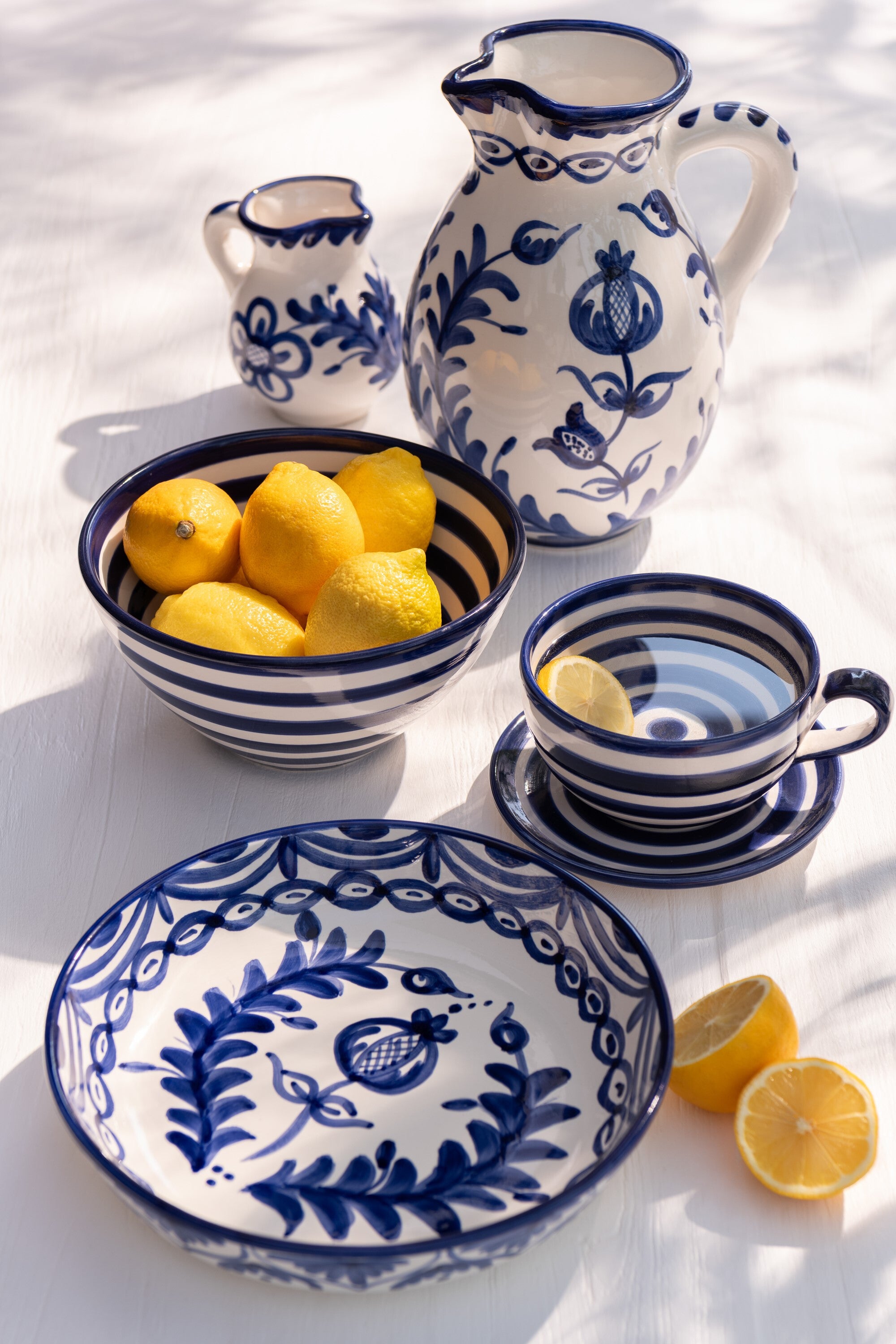 J-Line kom Granada Stripes High - keramiek - wit blauw - me