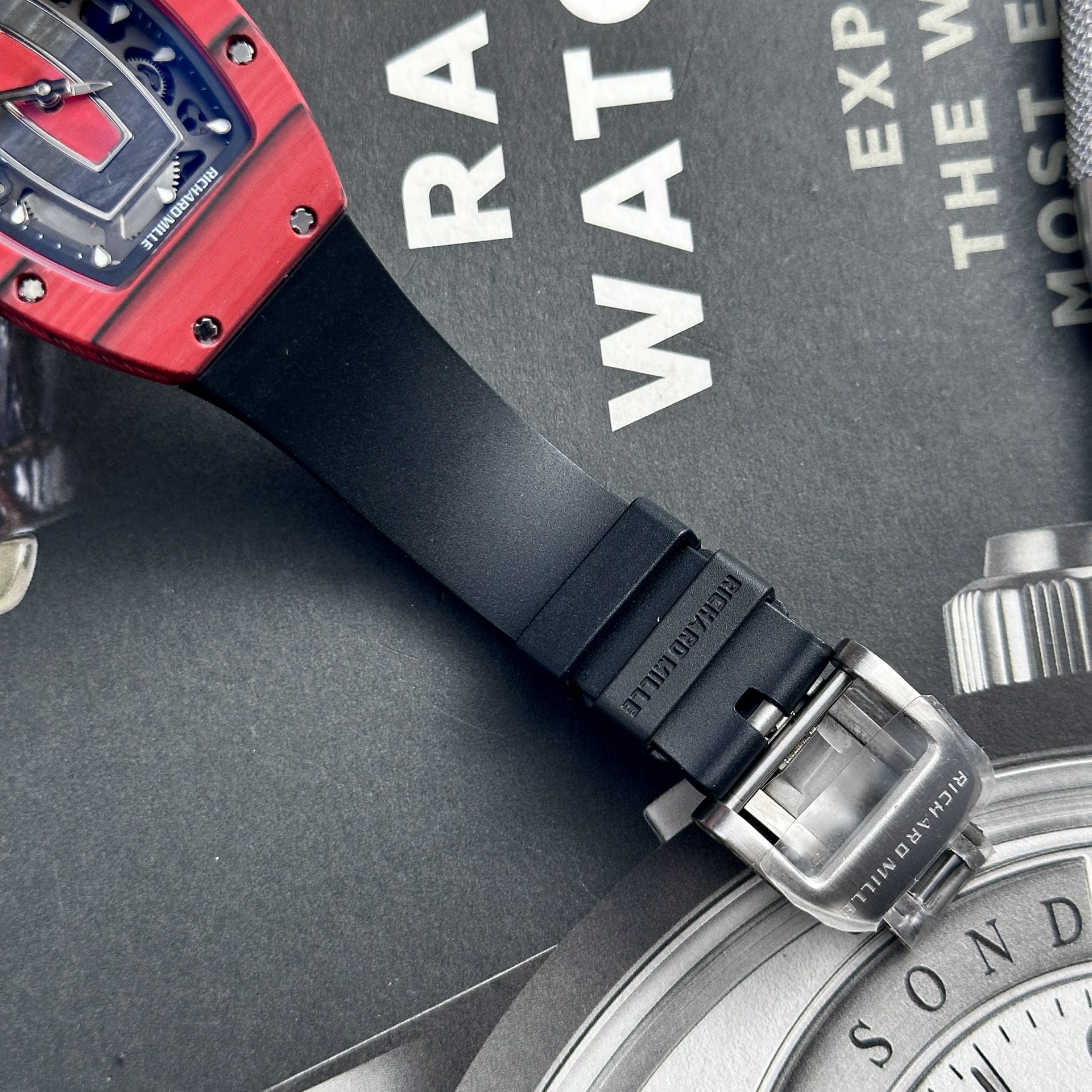 Richard Mille Replica Watches RM07-01 Red Carbon Rubber Strap 32x46mm - Top club