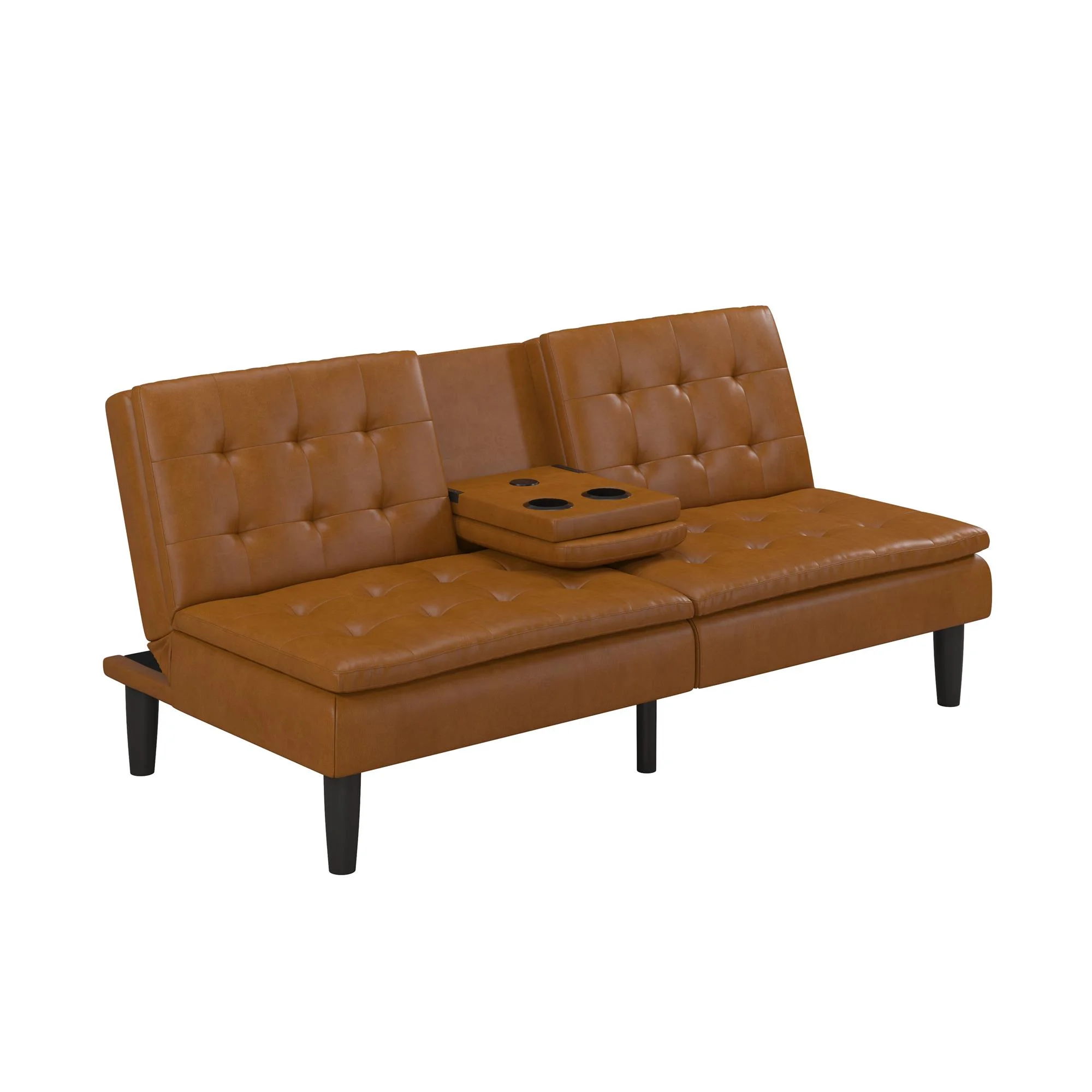 Mainstays Memory Foam 71.5" Futon with Cupholder and USB, Black Faux Leather - Image 42