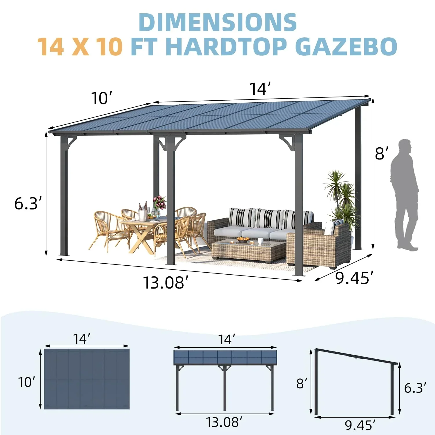 AECOJOY 14' x 10' Patio Gazebo With Roof, Dark - 168in x 120in x 98.4in - Image 3 AECOJOY 14' x 10' Patio Gazebo With Roof, Dark - 168in x 120in x 98.4in - Image 3