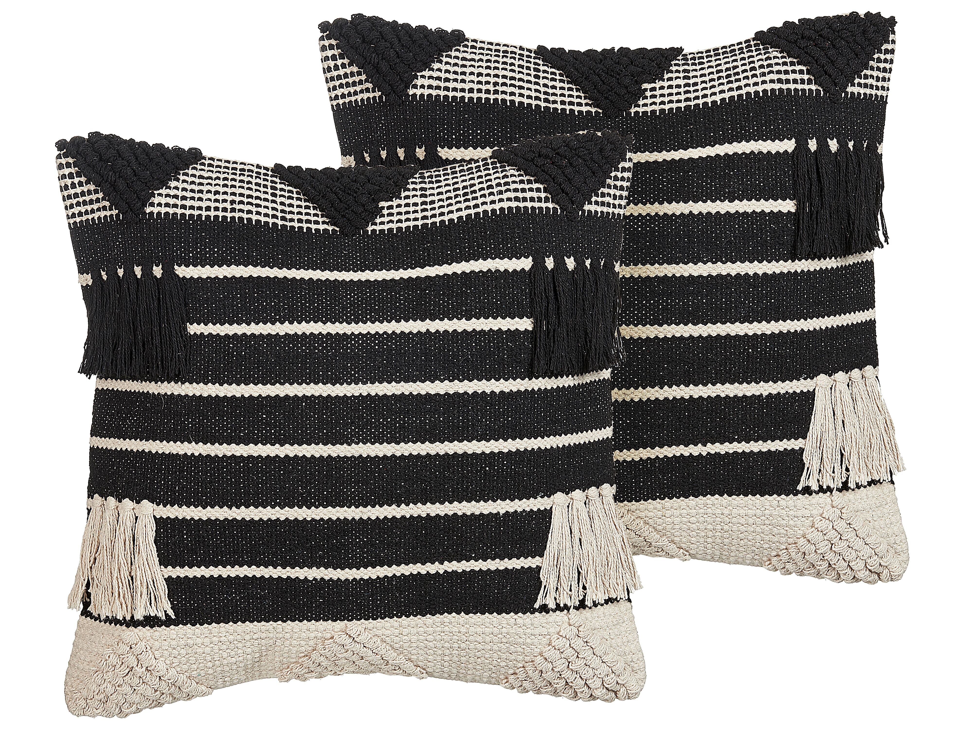 Set of 2 Decorative Cushions CHITTOOR Cotton 50 x 50 cm Black Geometric Pattern