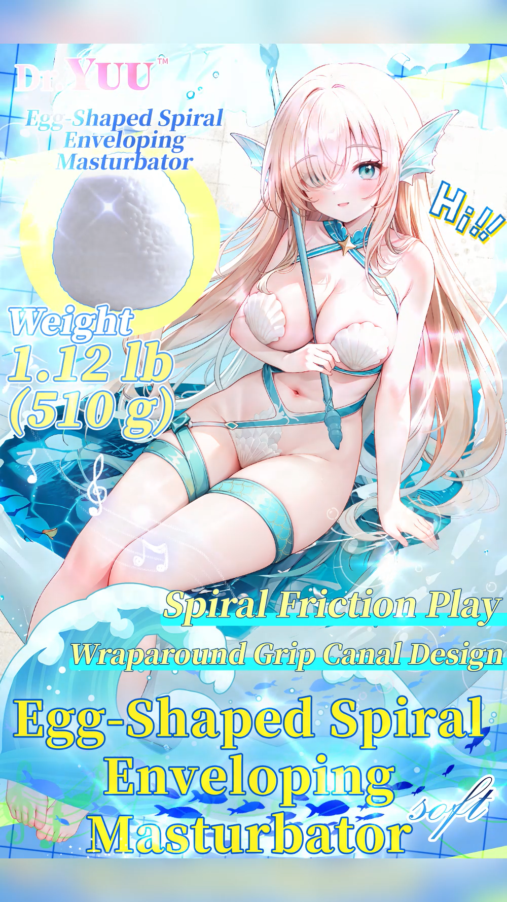 Dr.YUU egg shaped male masturbator video showing twist play triple spiral canal and soft TPE