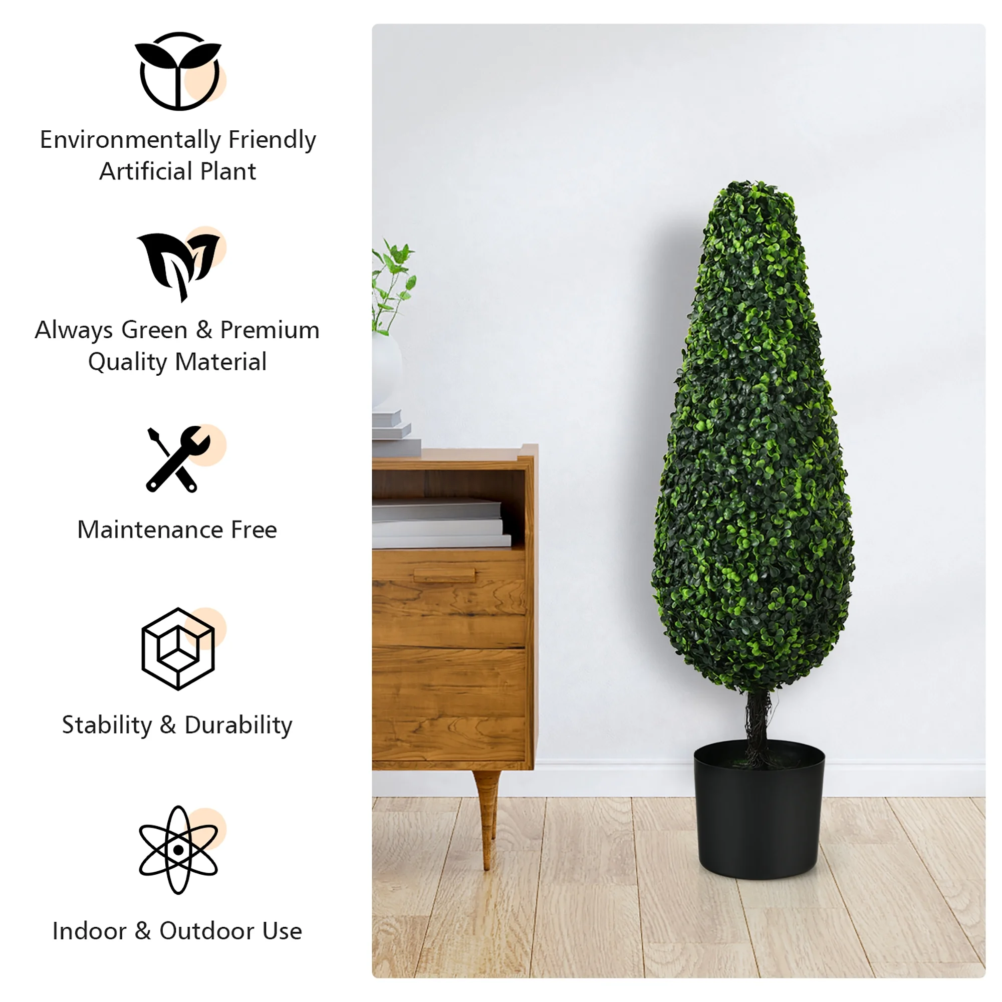 Costway 2 Pack 3FT Artificial Tower Topiary Tree UV Resistant Indoor Outdoor - Image 4
