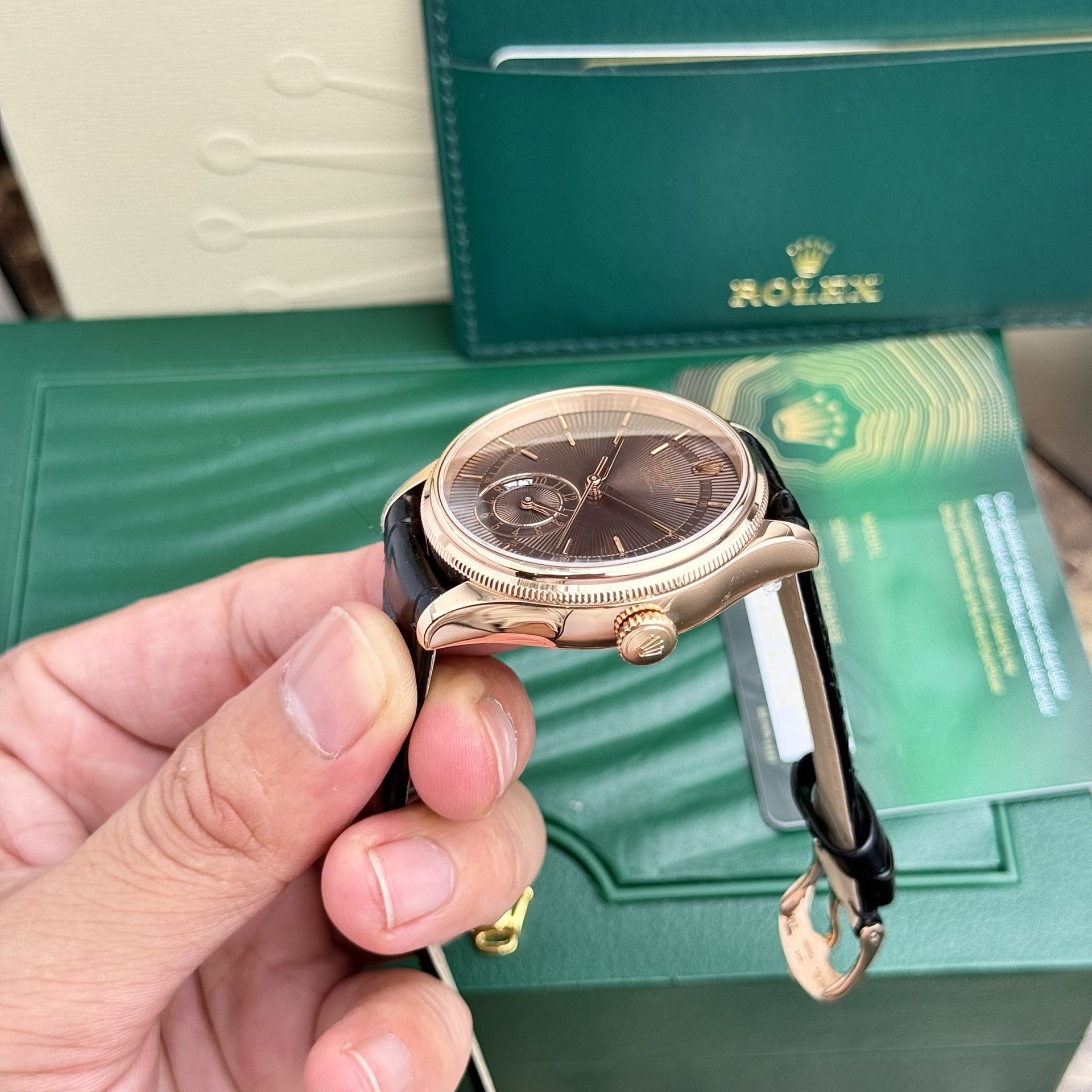 Rolex Replica Watch Cellini 50525 Chocolate Dial Leather Strap 39mm - Top club