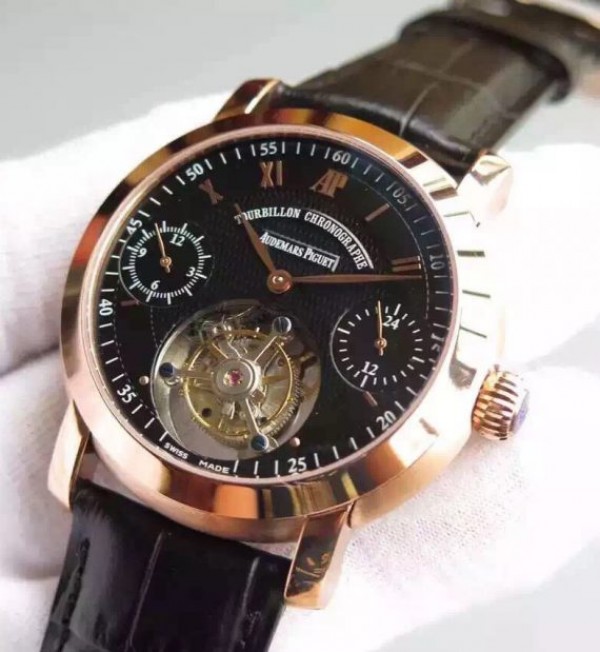 Replica Audemars Piguet Jules Audemars Tourbillon RG Black Dial - Elite Watch Atelier