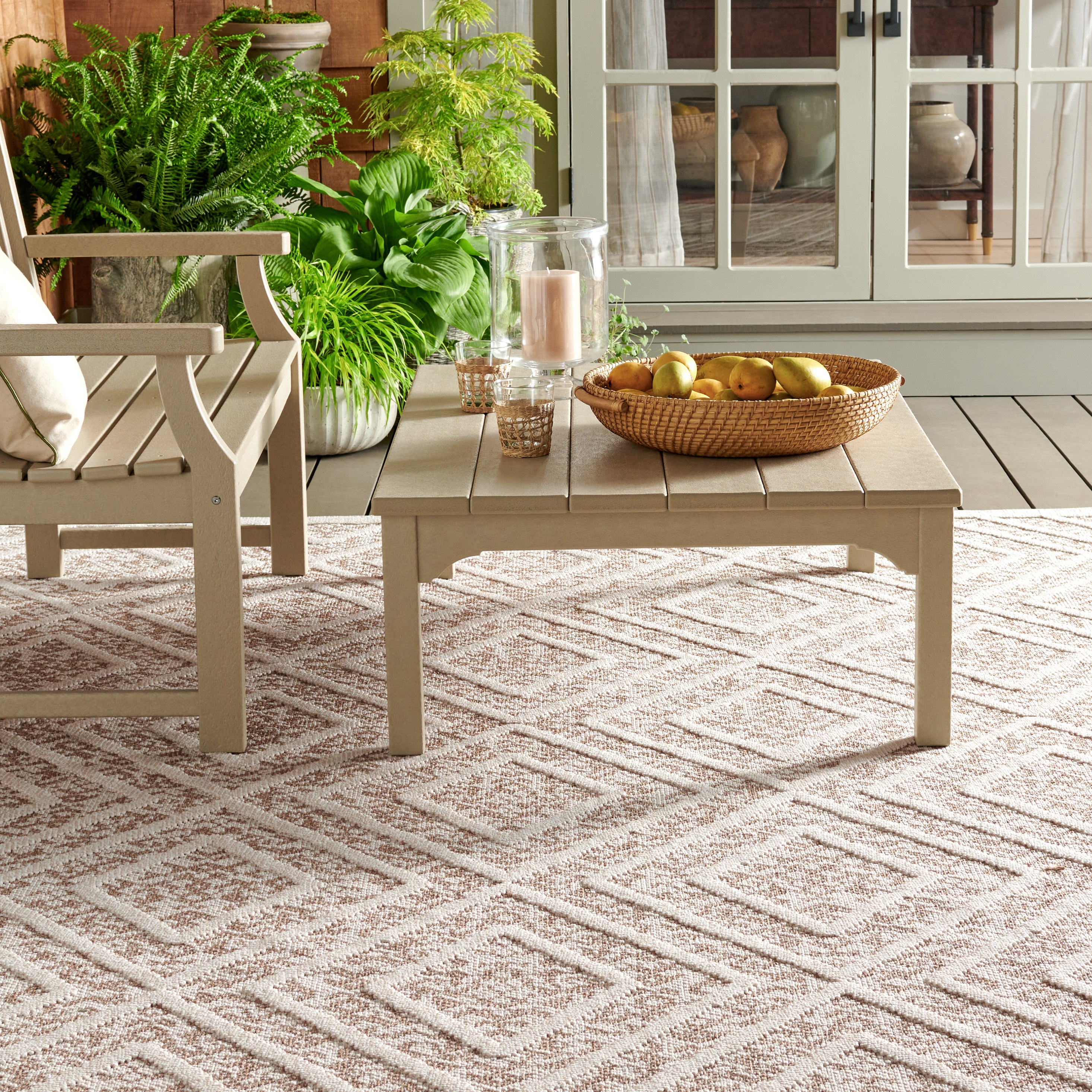 SAFAVIEH Martha Stewart Global Diamond Indoor/Outdoor Area Rug, Light Beige/Brown, 8' x 10'