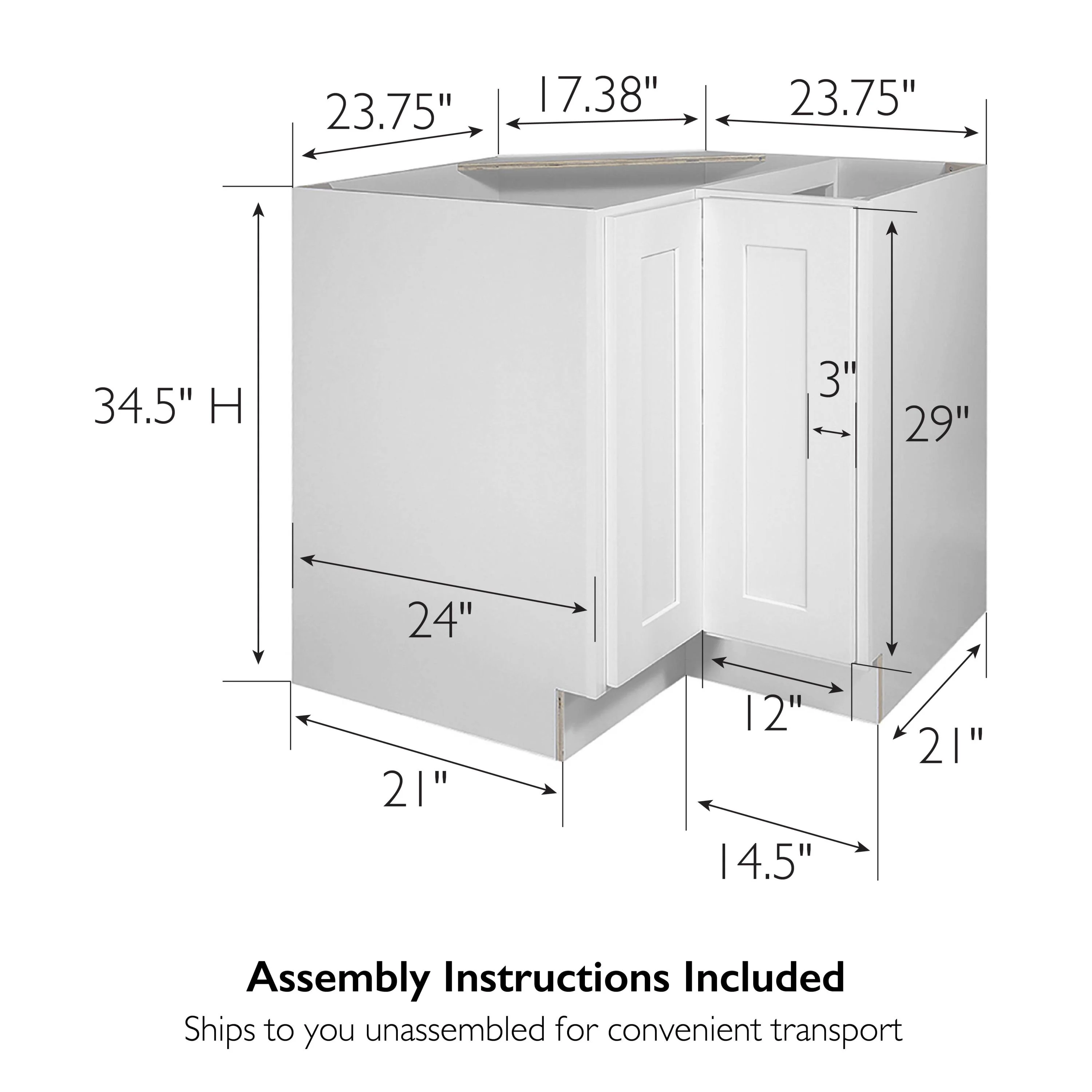 Design House 613232 Brookings Fully Assembled Shaker Lazy Susan Kitchen Cabinet 36x34.5x24, White