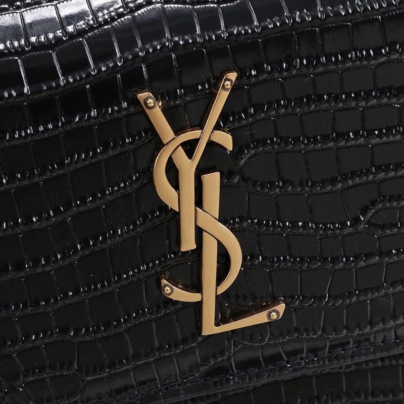 Saint Laurent Medium Sunset Chain Bag In Crocodile Embossed Leather Black Gold - 1:1High-quality replica