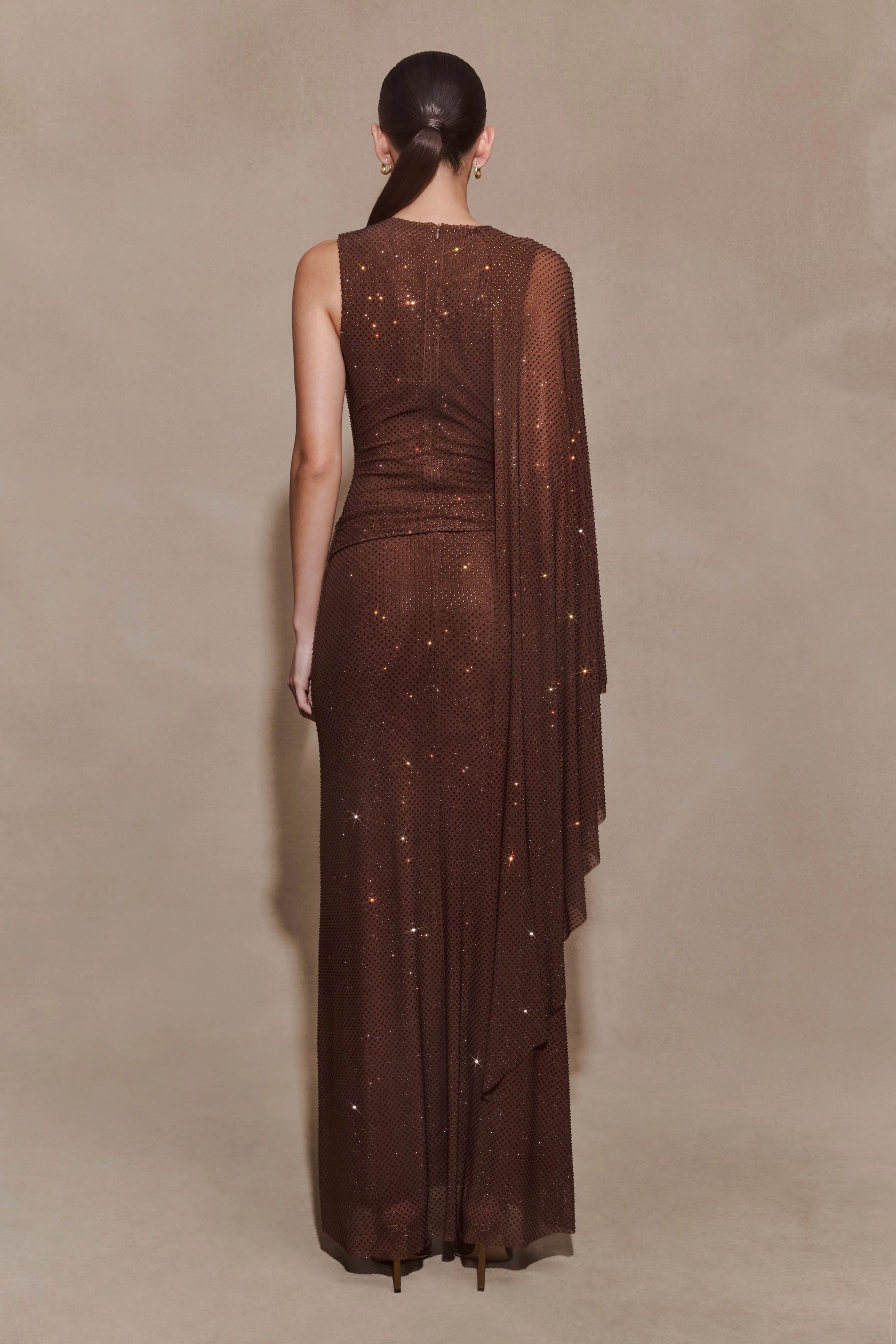 Bakari Diamante Cape Maxi Dress - Chocolate