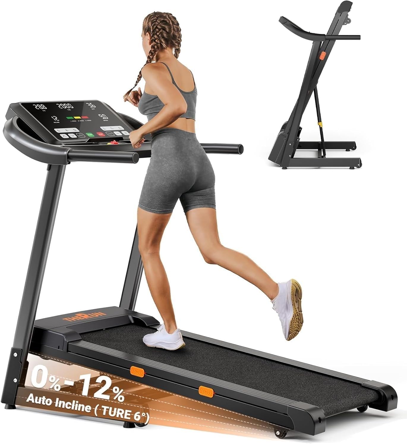 THERUN Incline Treadmill, 0-12% Auto Incline Treadmill for Running and Walking, 300 lbs Weight Capacity, Wide Belt,3.0HP,18