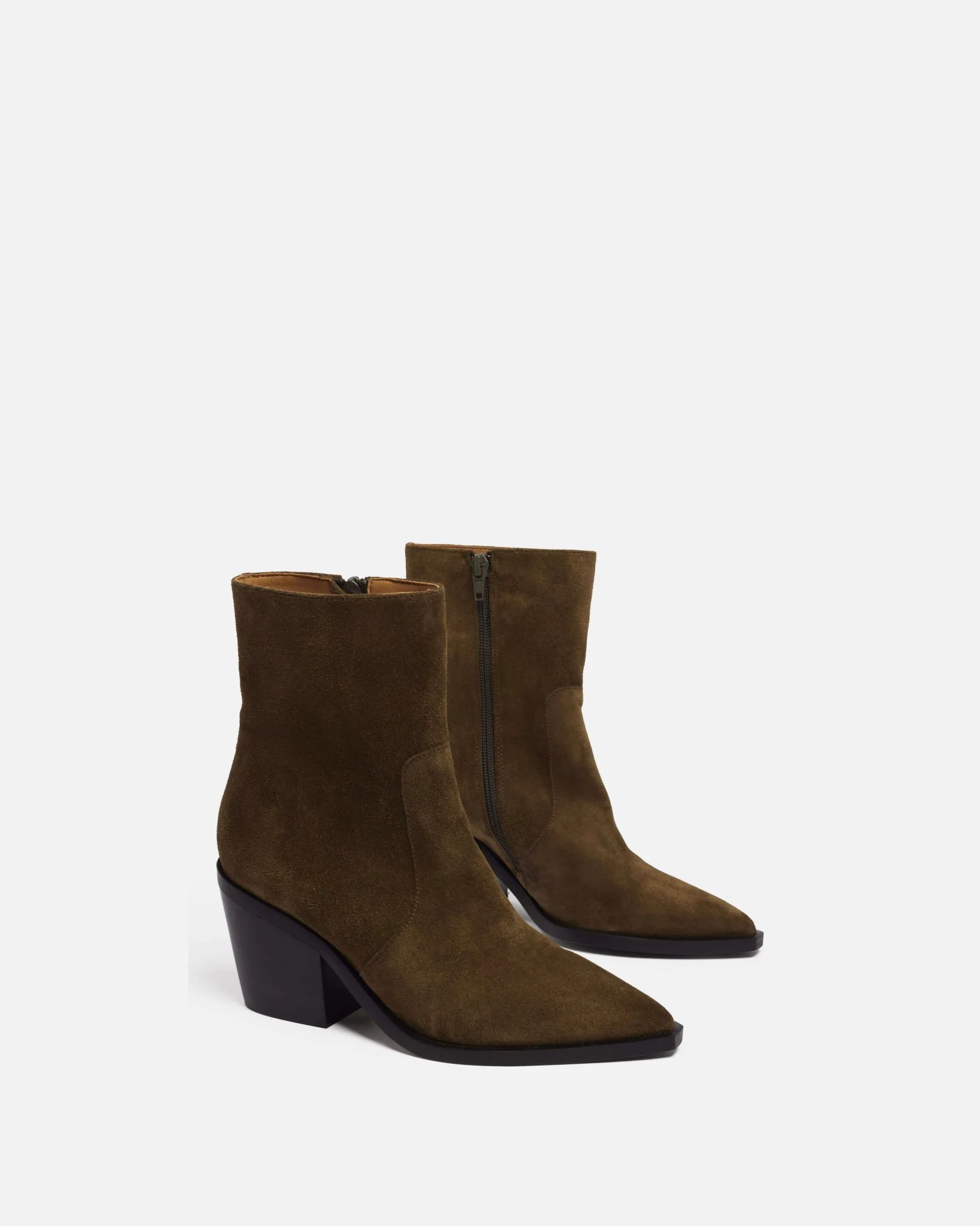 BOTTINES MELINDA/VEL - En cuir velours à talons kaki
