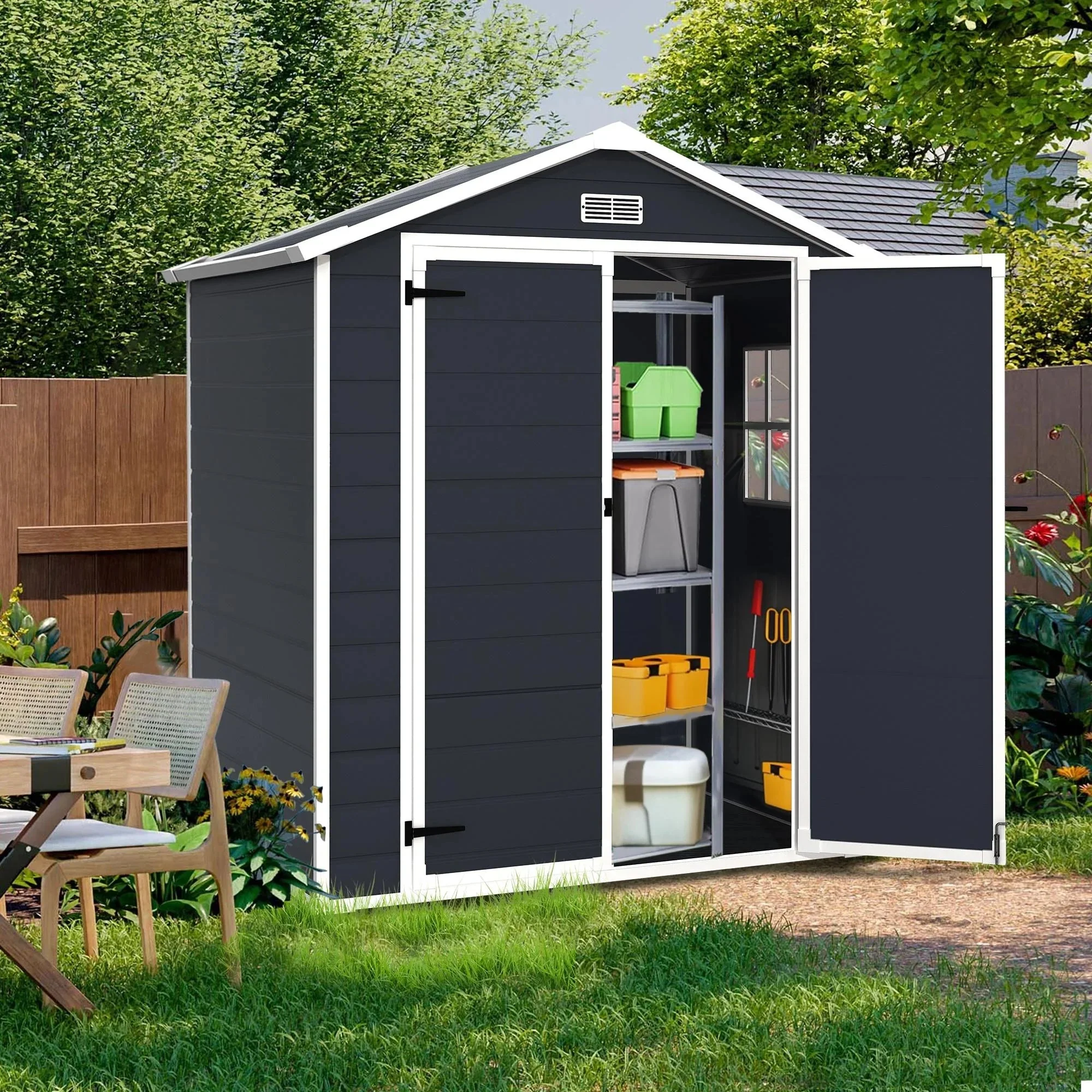 Seizeen Resin Outdoor Storage Shed With Floor, Light Gray, 82 in H - Image 48 Seizeen Resin Outdoor Storage Shed With Floor, Light Gray, 82 in H - Image 48