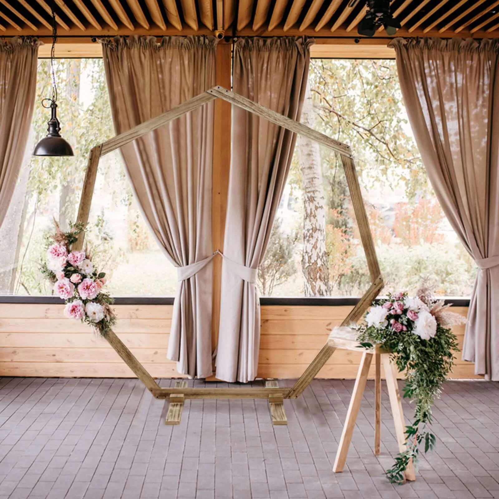 Efavormart 7FT Rustic Square Wedding Arch Wooden Backdrop Stand, Wedding Ceremony Arch - Brown - Image 60
