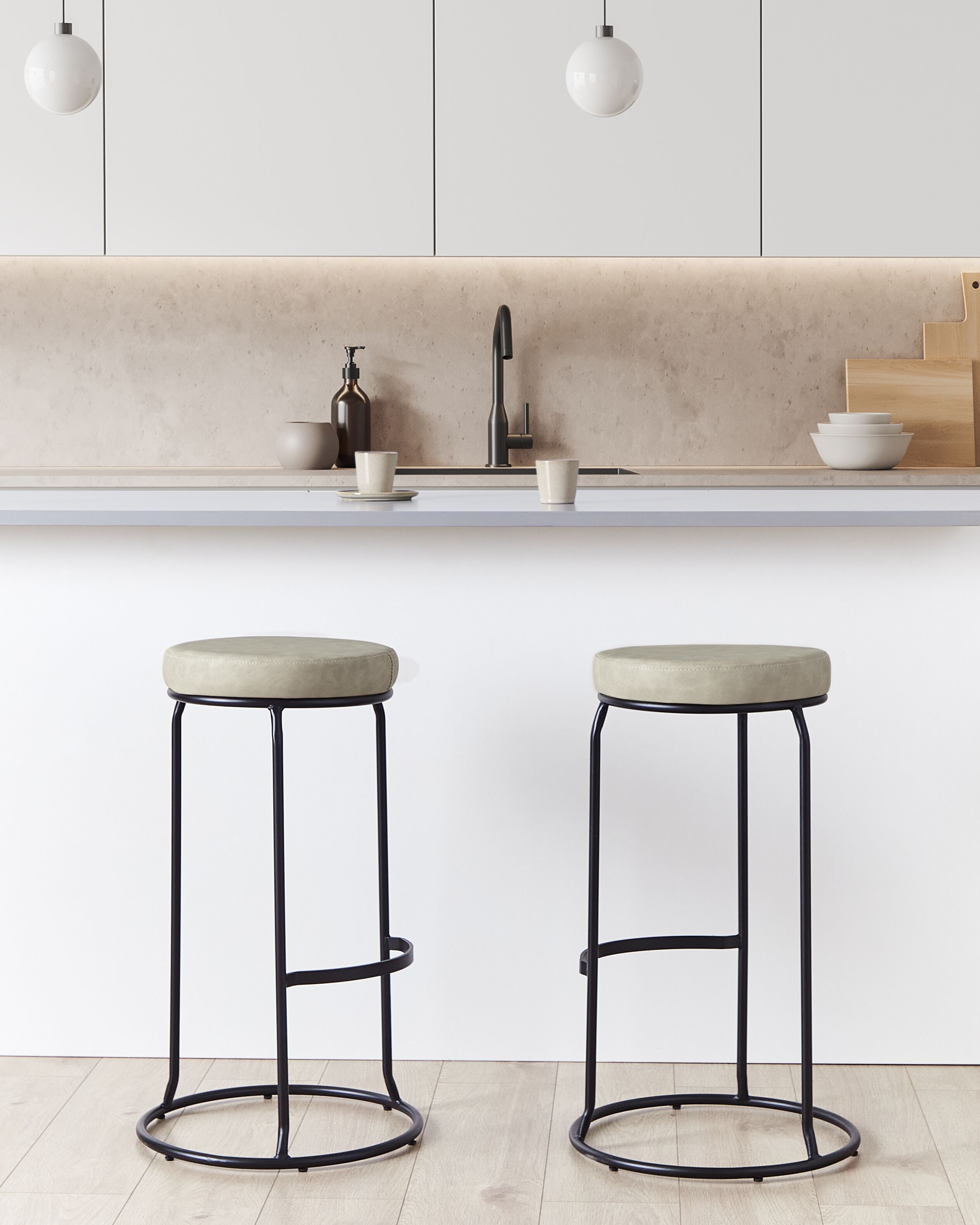 Set of 2 Bar Stools MILROY Faux Leather Light Grey