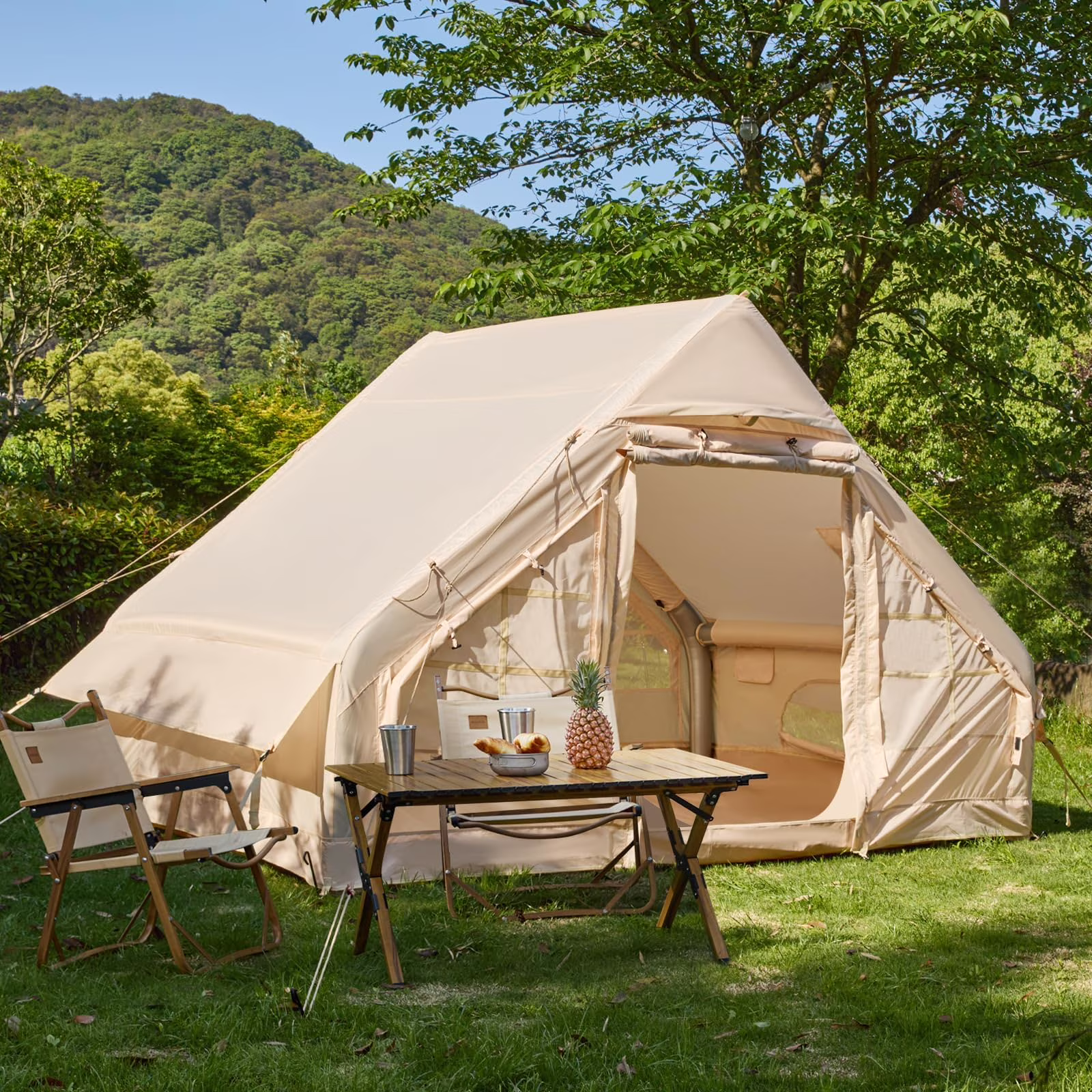 Yoleny 12'x8' Inflatable Tent, 96 SFT Blow Up Tent for Camping, 4 Season Oxford Glamping Tents with Clear Skylight, Pump & Stove Jack - Image 7