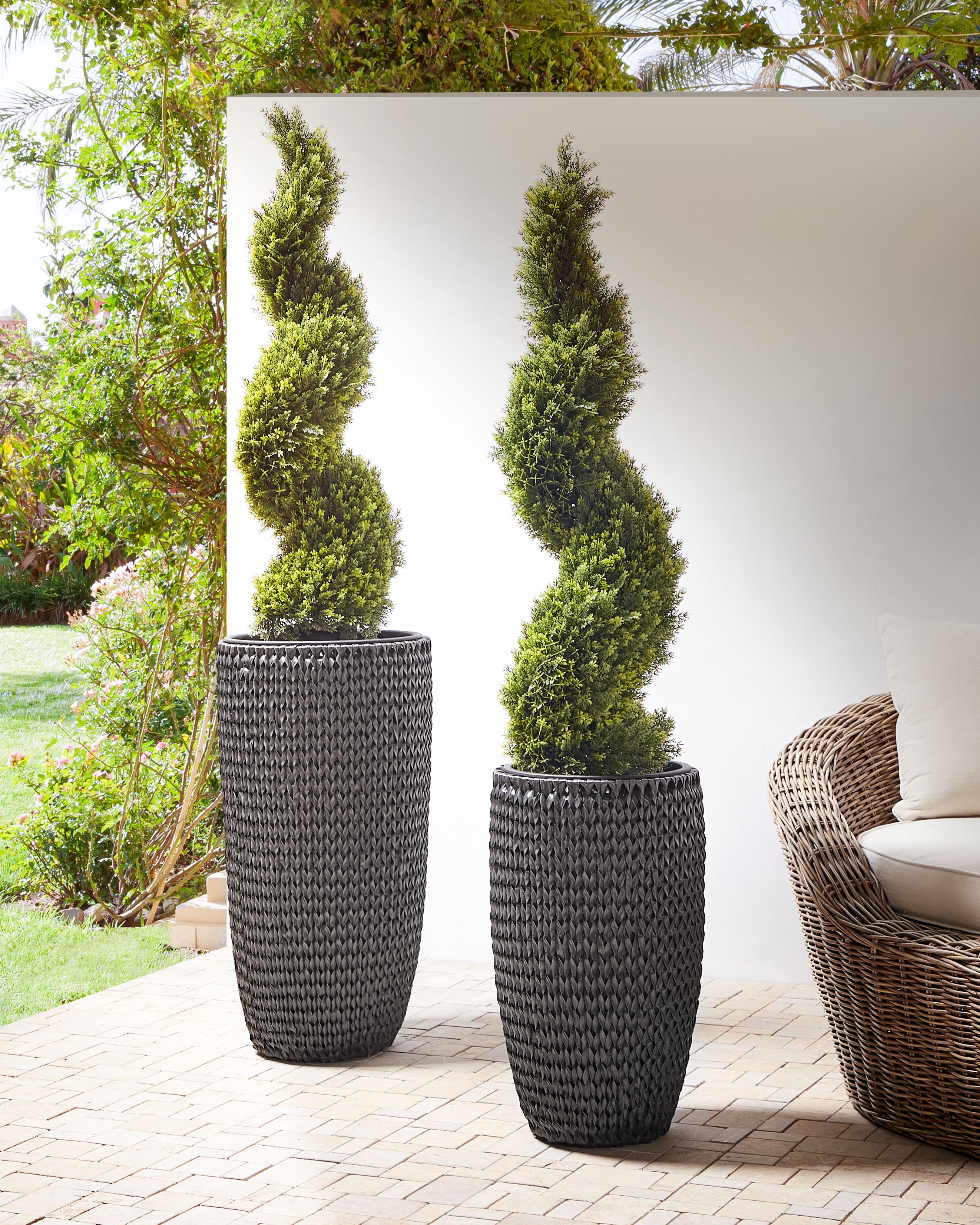 Set of 2 Plant Pots CEDRUS PE Rattan 37/45 cm Black