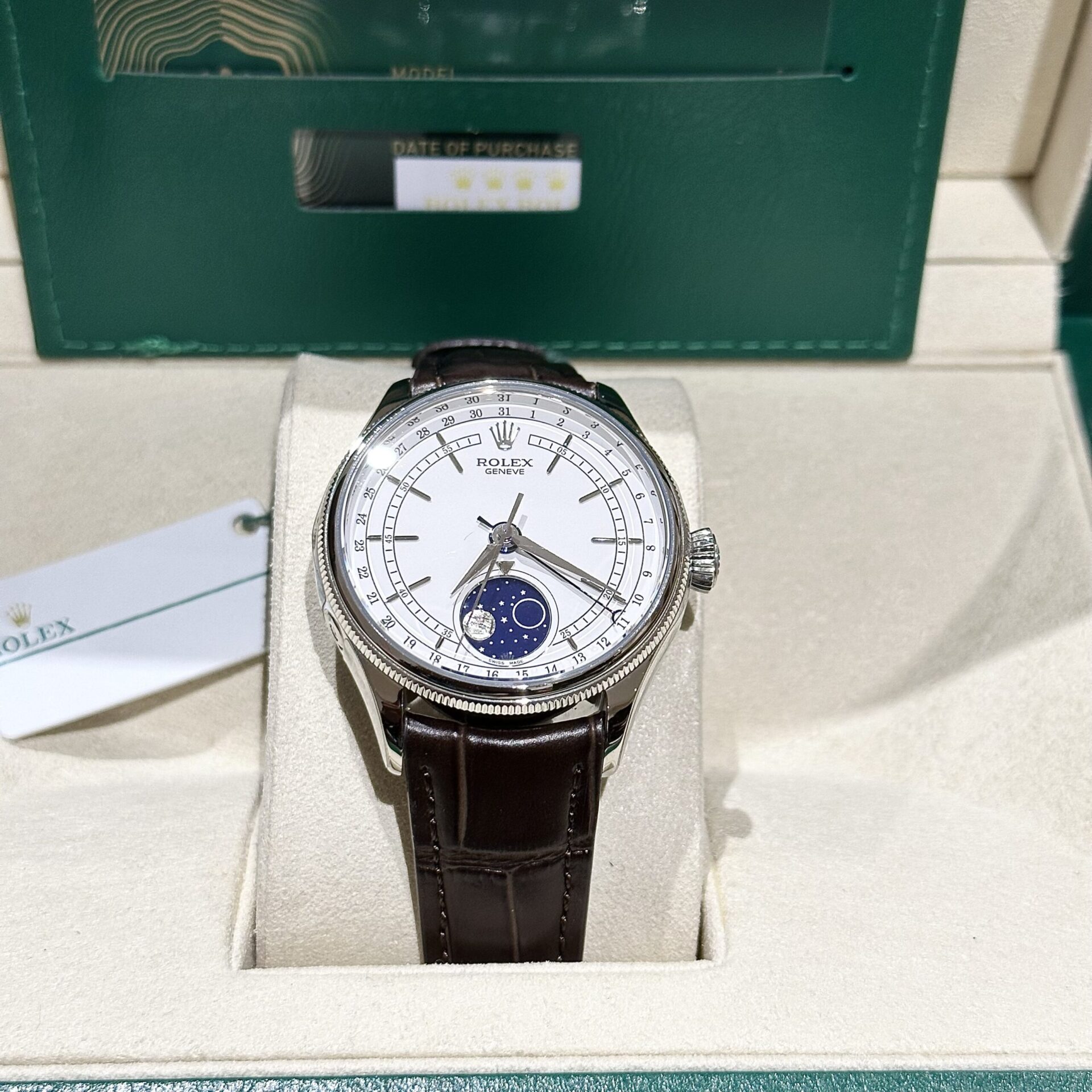 Rolex Replica 1:1 Watch Cellini Moonphase 50535 Brown Leather Strap 39mm - Elite Watch Atelier
