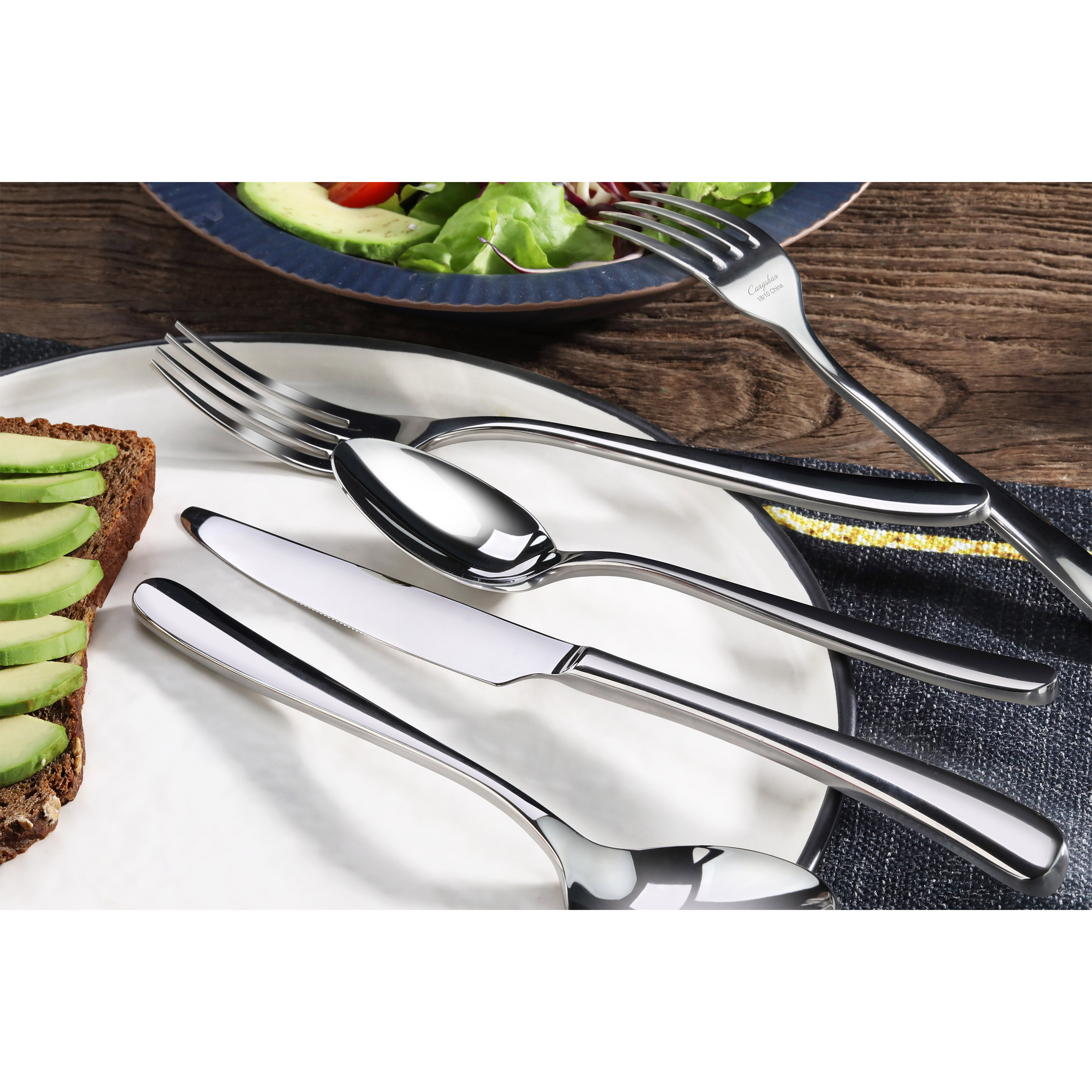 Cangshan Rain II Series 103-piece Stainless Steel 18/10 Forged Flatware Set