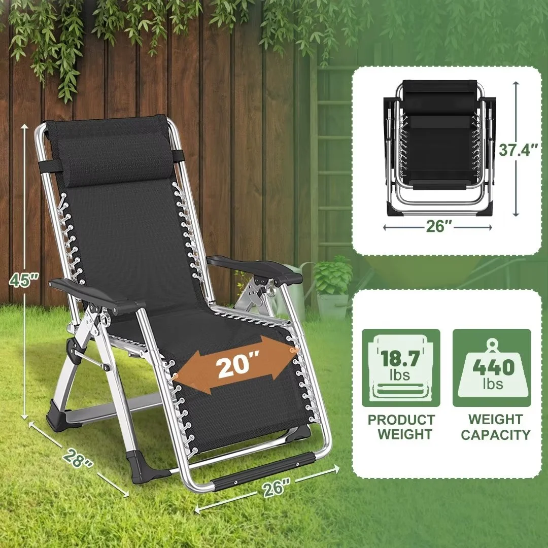 NAIZEA 2 Pack Zero Gravity Chair, Foldable Portable Lawn Recliner with Cushion, Headrest, Cup Holder, Black - Image 2
