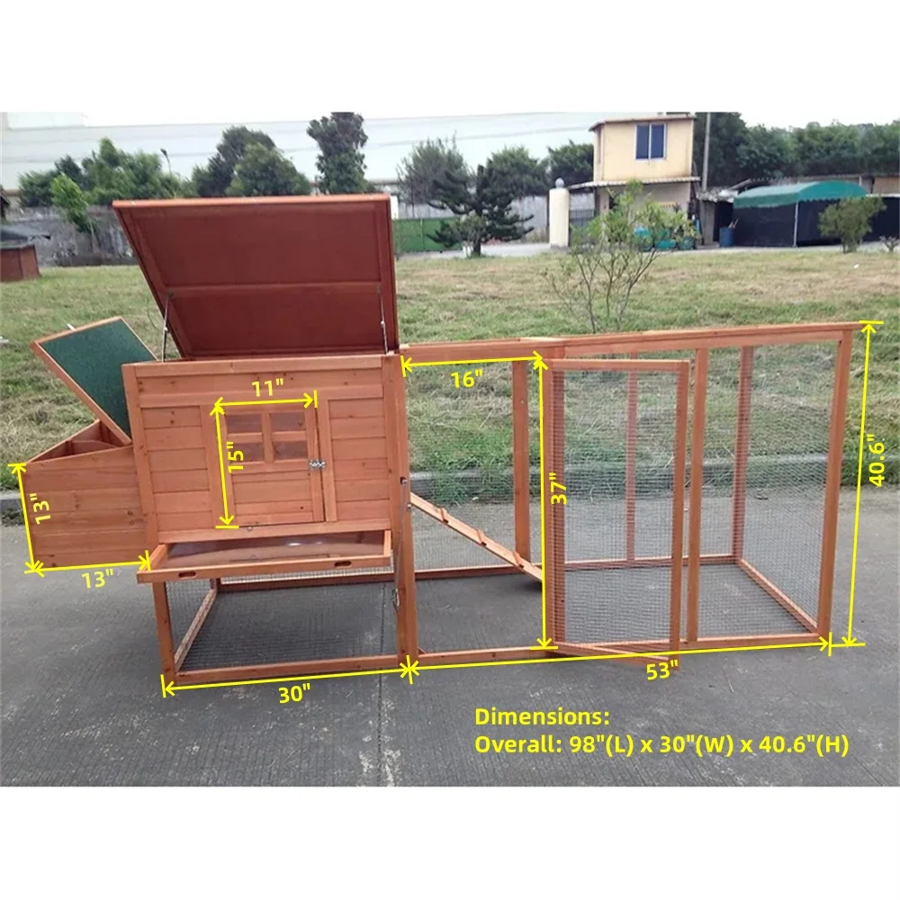 Chicken Coop Large 95" Deluxe Solid wood Hen Chicken Cage House Coop Huge with Run nesting box - Image 9