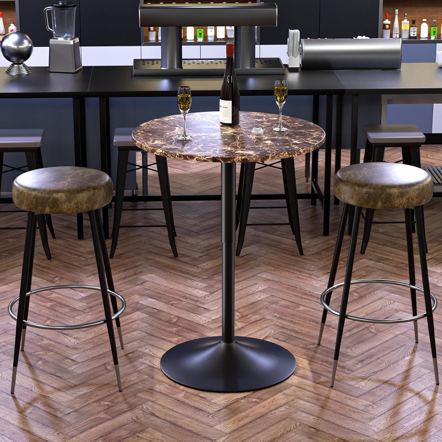 Magshion 23.5'' Round Adjustable Height Wood Bar Pub Table Adjustable Range 27.5
