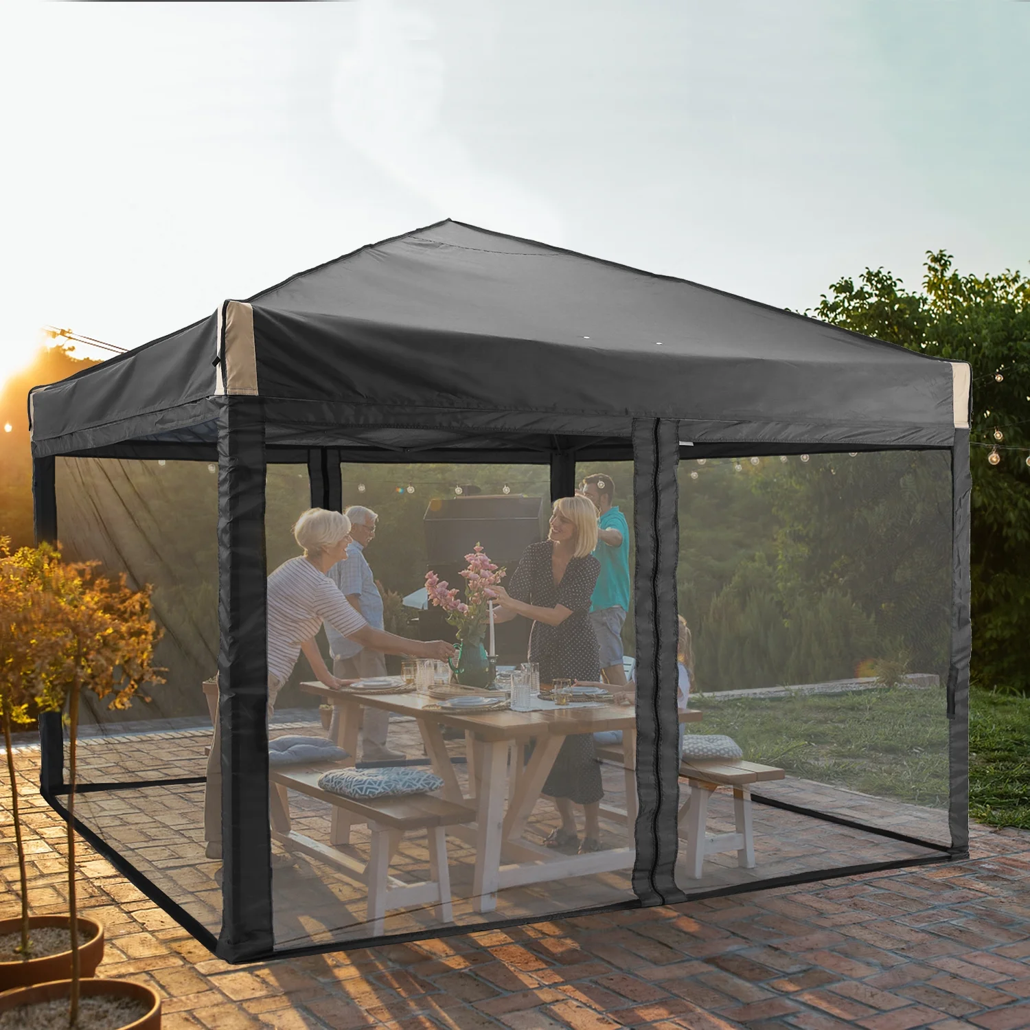 Aoodor 12'x12' Pop Up Canopy with Removable Mesh Sidewalls, Outdoor Portable Instant Shelter Tent-Black - Image 4