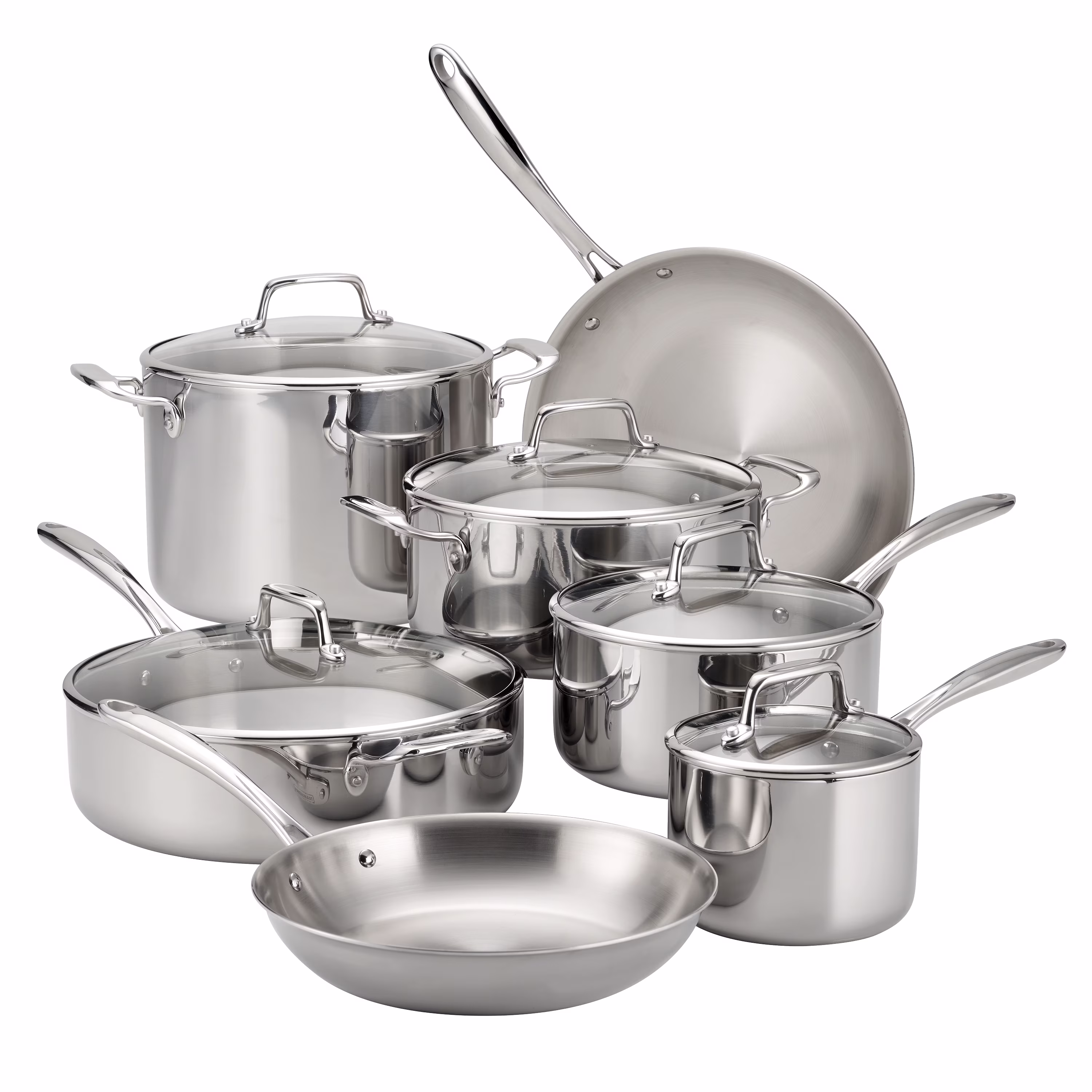 Tramontina 14-Piece Tri-Ply Clad Stainless Steel Cookware Set, with Glass Lids - Image 3