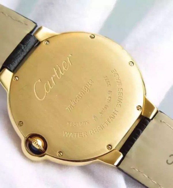 Replica Cartier Ballon Bleu 40mm YG Diamonds Bezel White Dial Leather Strap MIYOTA9015 - Top club